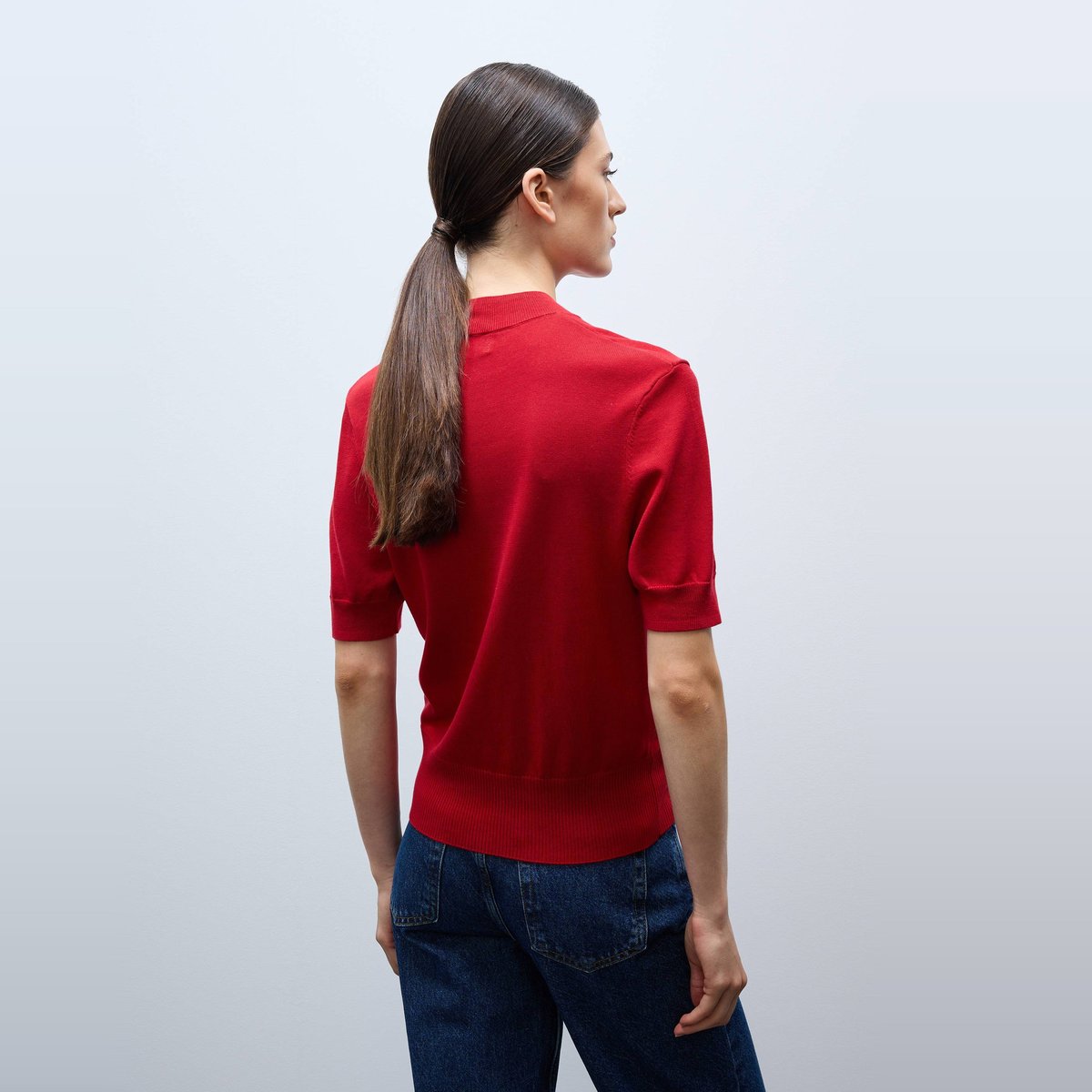 Pull à col montant en fine maille goyave, MONOPRIX