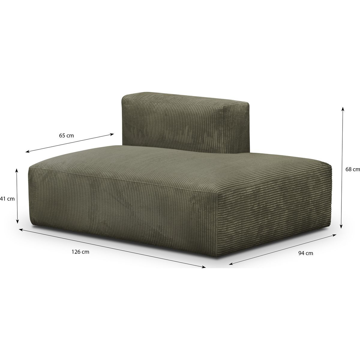 Module d'angle ouvert à droite 2 places en velours côtelé - MODULO vert kaki, HOMIFAB