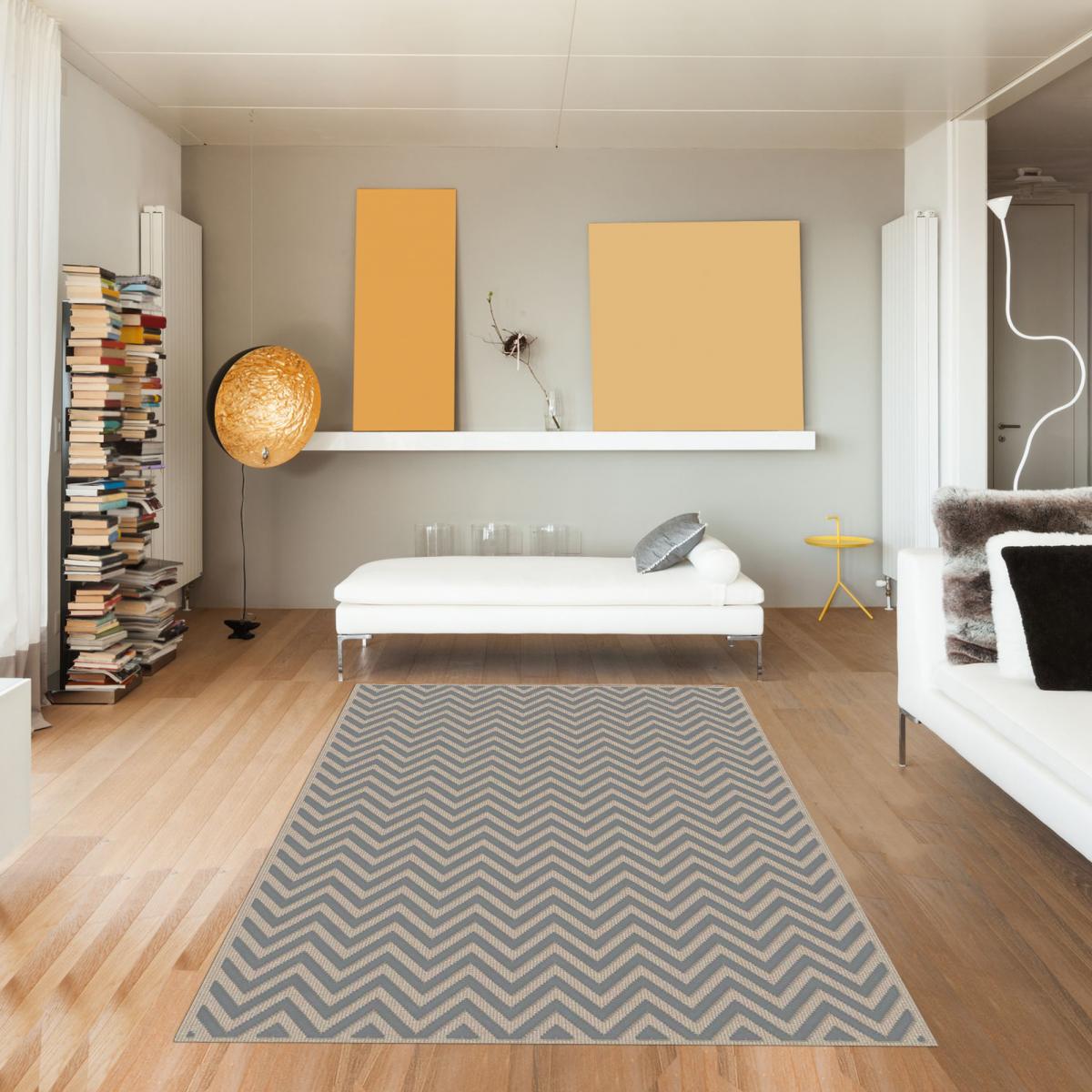 Tapis salon et chambre tissé en viscose motif géométrique CHEVROL gris, UN AMOUR DE TAPIS