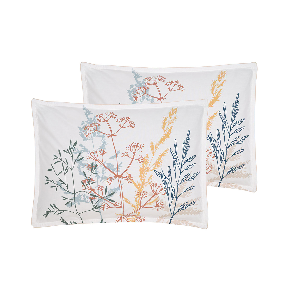 Parure housse de couette percale de coton avec 2 taies 50x70 cm MARGUERITE sable, SENSEI MAISON