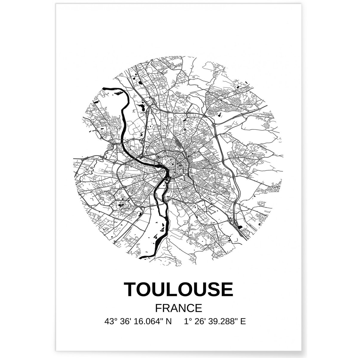 Poster Carte Toulouse blanc, L'AFFICHERIE