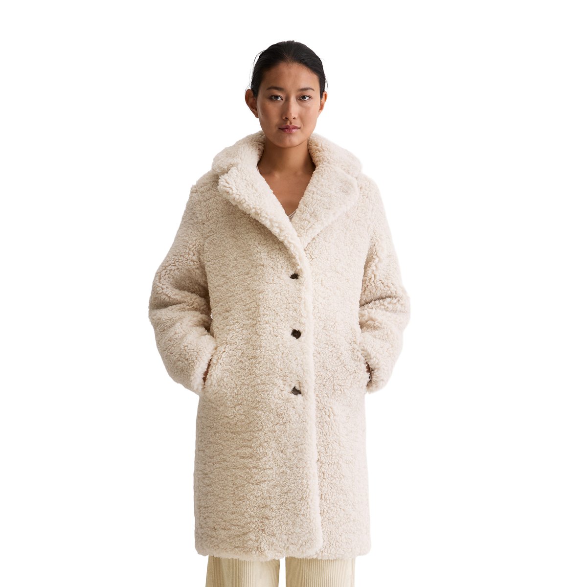 Manteau Teddy relaxed en polyester recyclé beige, MARC O'POLO