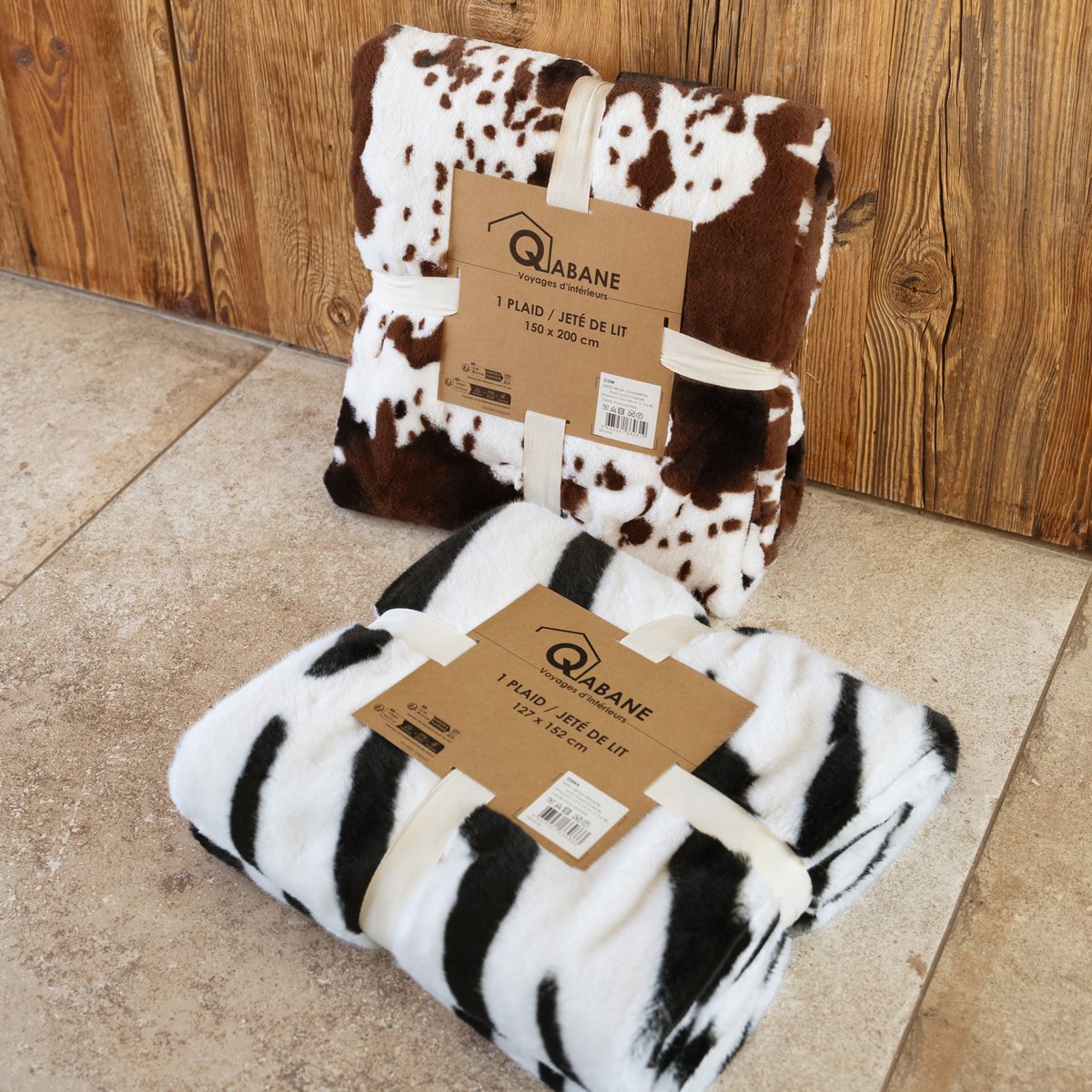 Plaid doux à motif peau de vache avec dos en velours - QABANE marron foncé, HOME MAISON