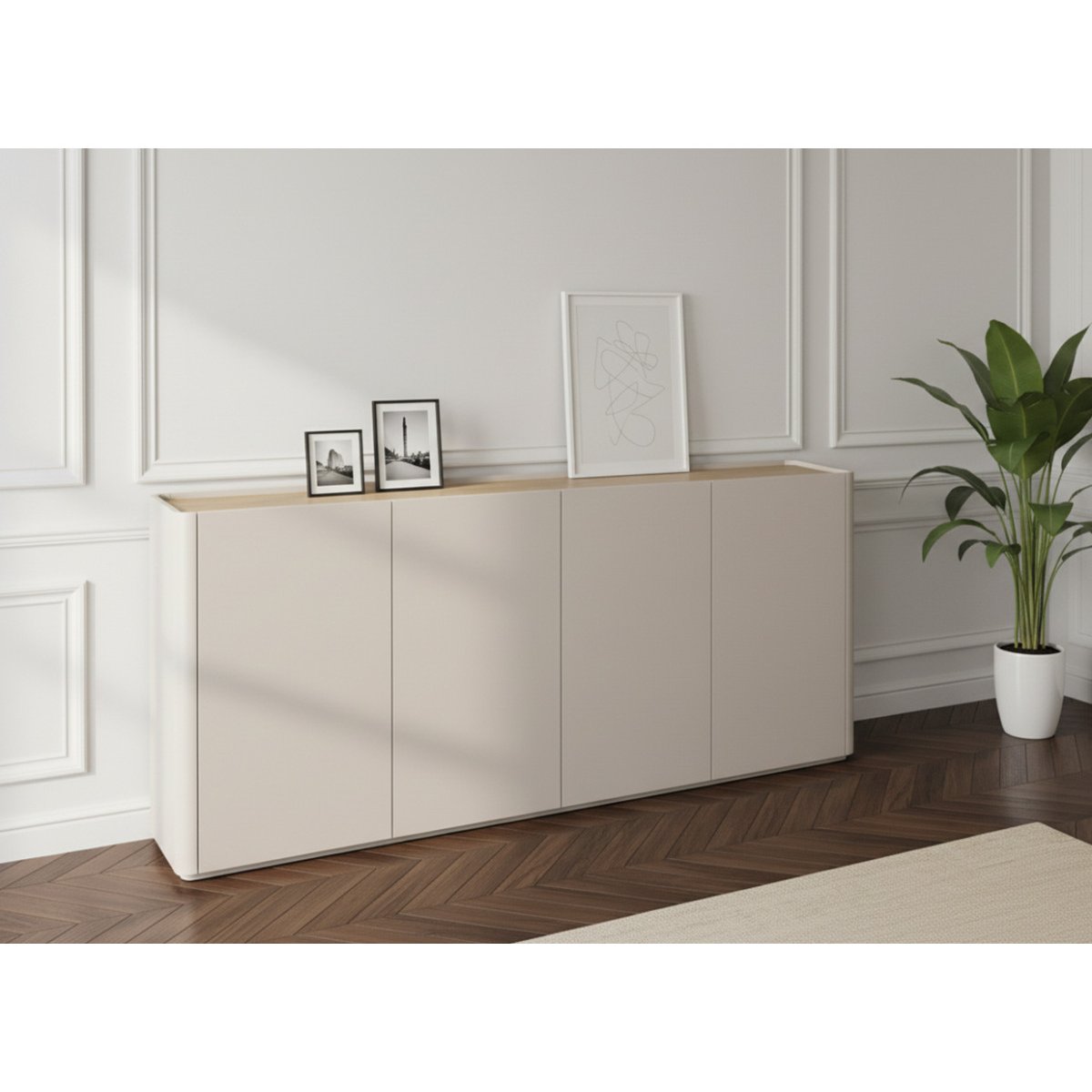 Buffet en 4 portes 200 cm, ANYA beige, BOBOCHIC