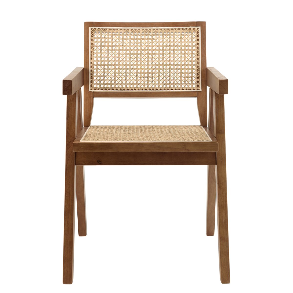 Fauteuil contemporain bois foncé assise et dossier cannage TIM bois naturel, PIER IMPORT