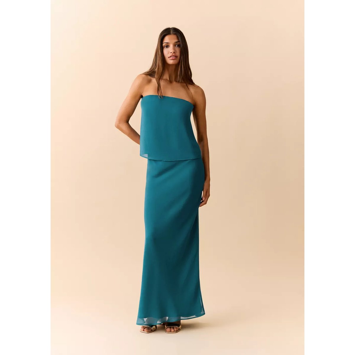 Jupe longue texturée bleu pétrole, MANGO TEEN