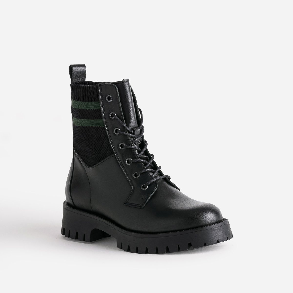 Boots en cuir ATHENAIS noir/kaki, TEXTO