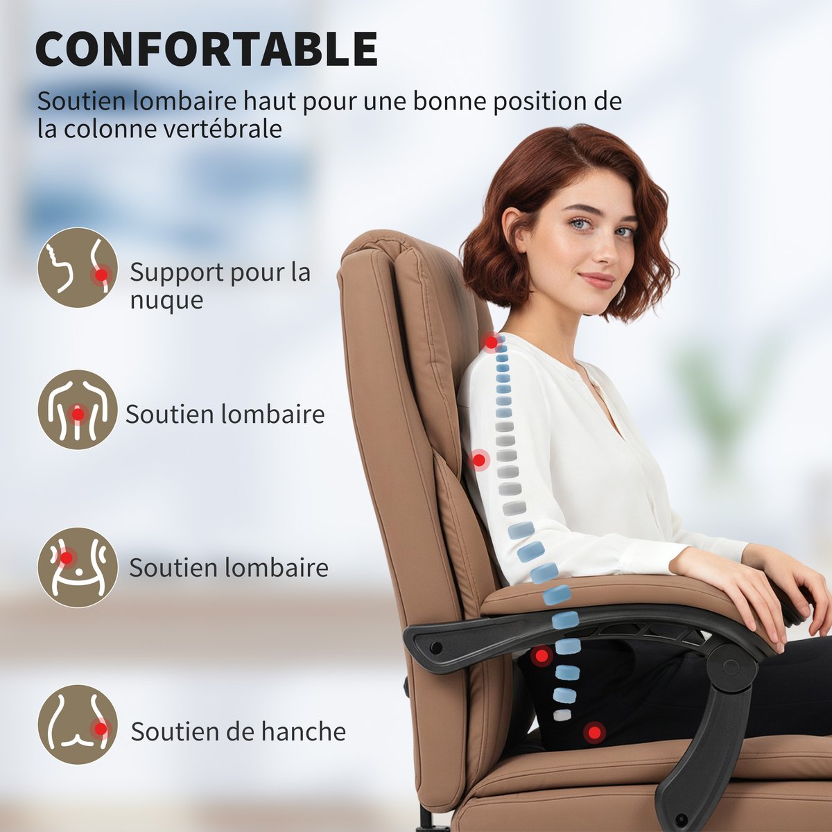 Chaise de bureau Cuir synthétique Marron marron, HOMCOM