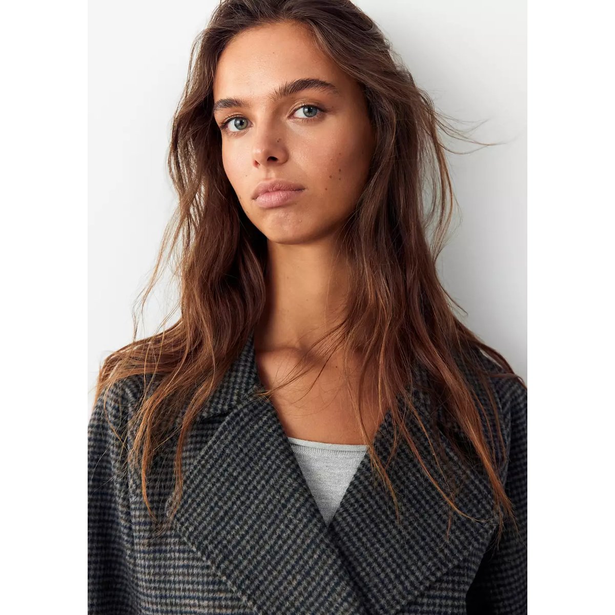 Manteau court pied-de-poule, à double boutonnage sable, MANGO TEEN