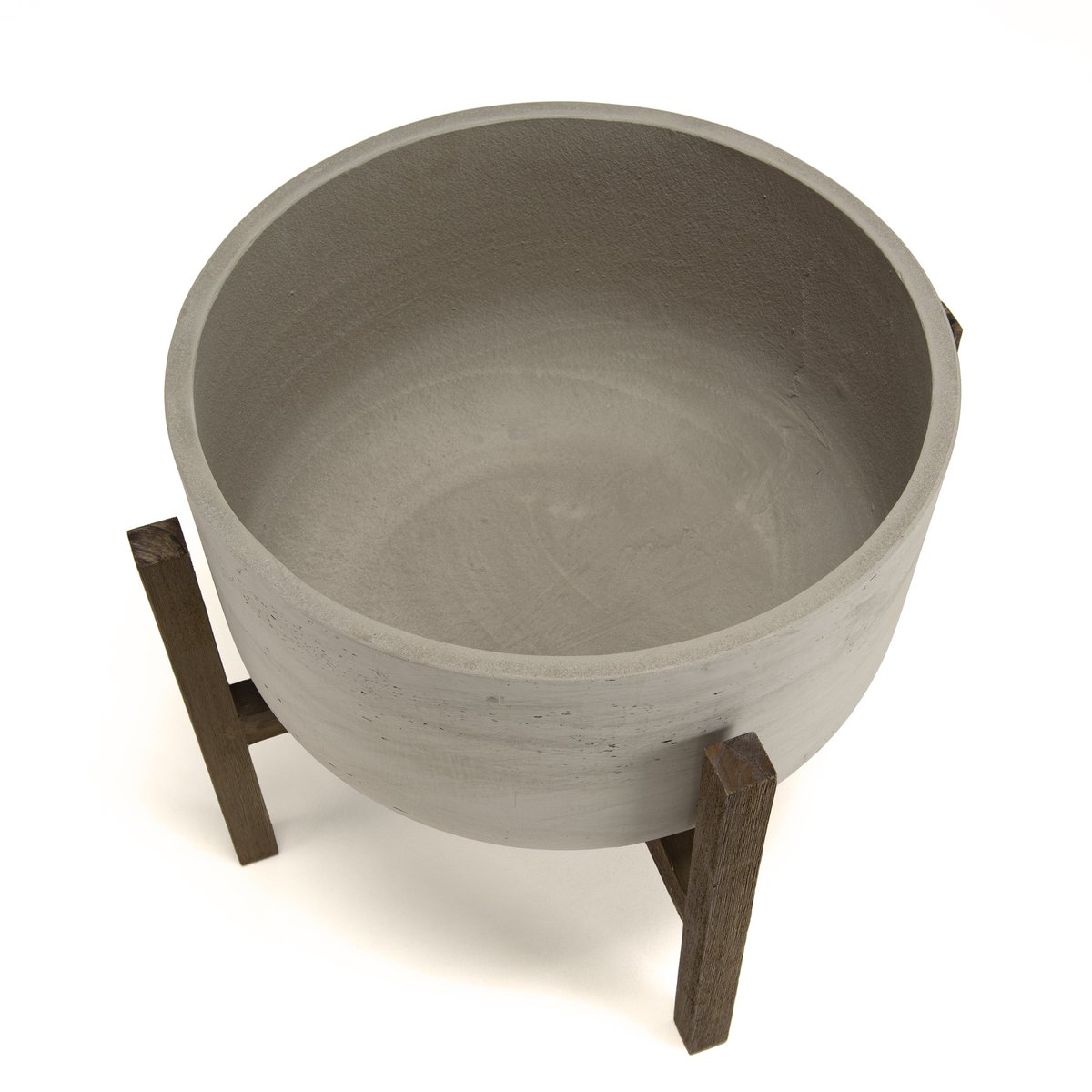 Pot de fleurs rond en béton pieds acacia D53 cm HERCULE gris, PIER IMPORT