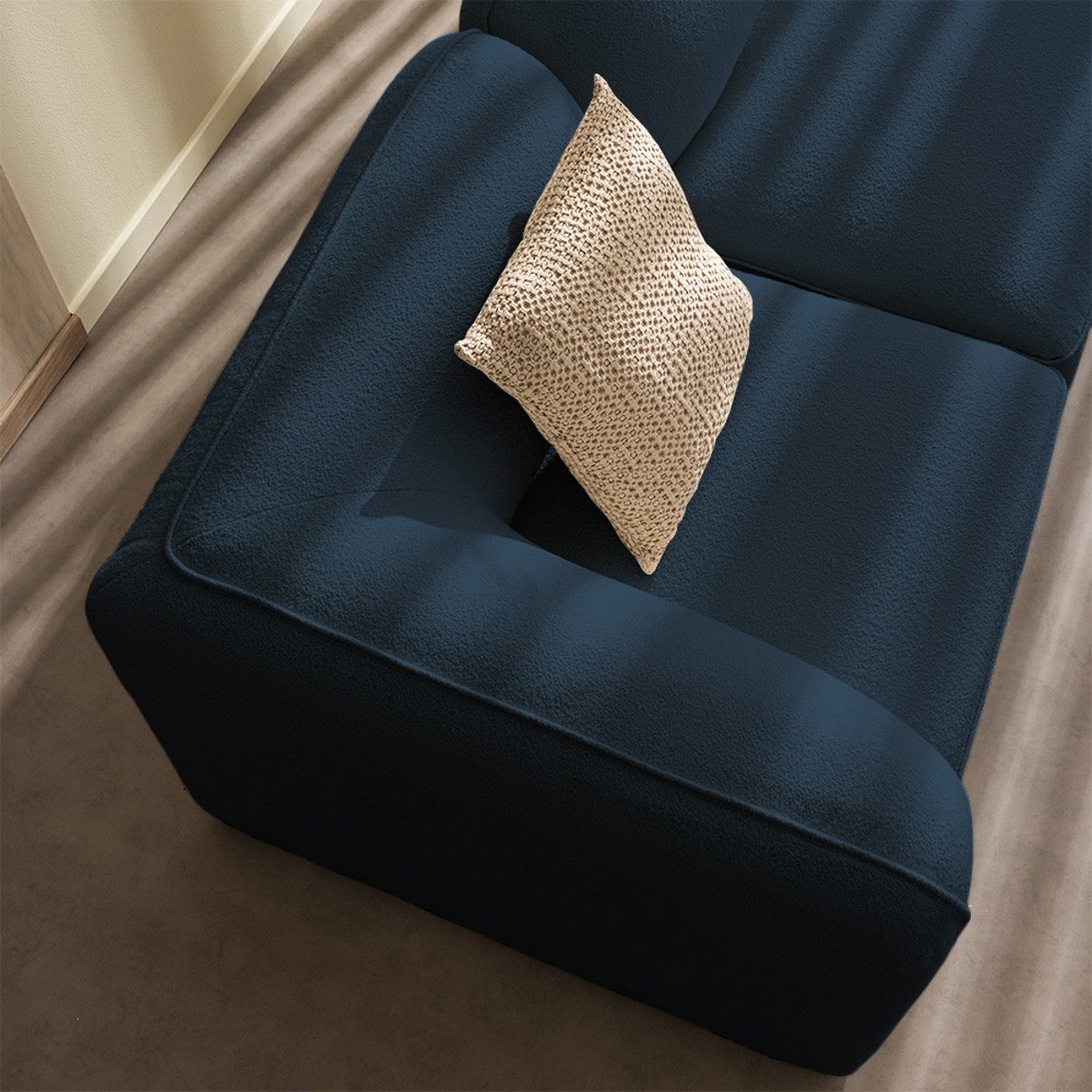 Angle réversible pour canapé modulable en tissu bouclette- NOOR bleu marine, DRAWER