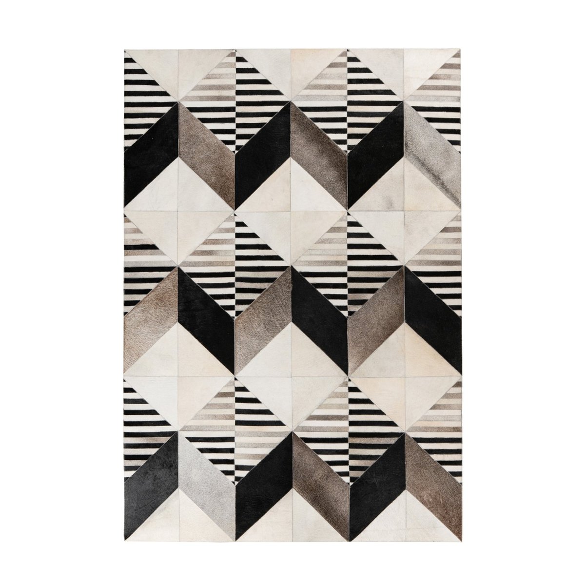 Tapis rectangulaire en cuir fait main, LAVIN noir / multicolore, RECOLLECTION