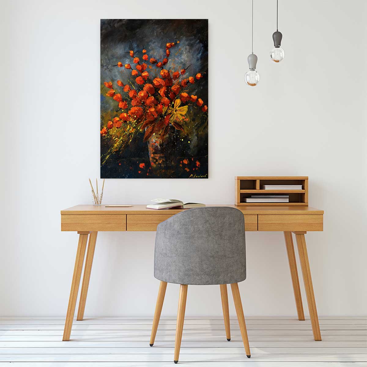 Tableau vase fleurs orange tableau alu dibond, HEXOA