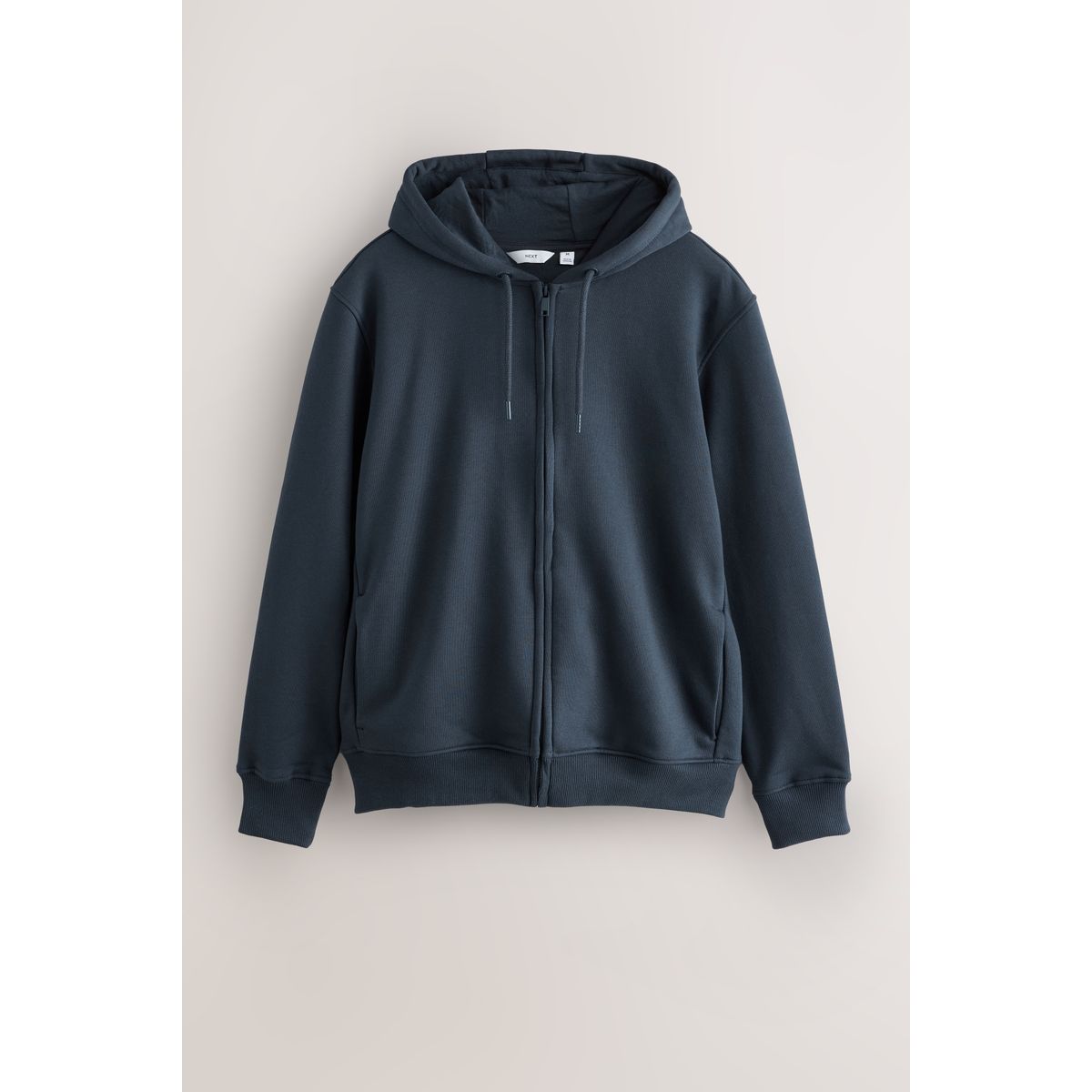 Sweat à capuche zippé en coton bleu marine, NEXT