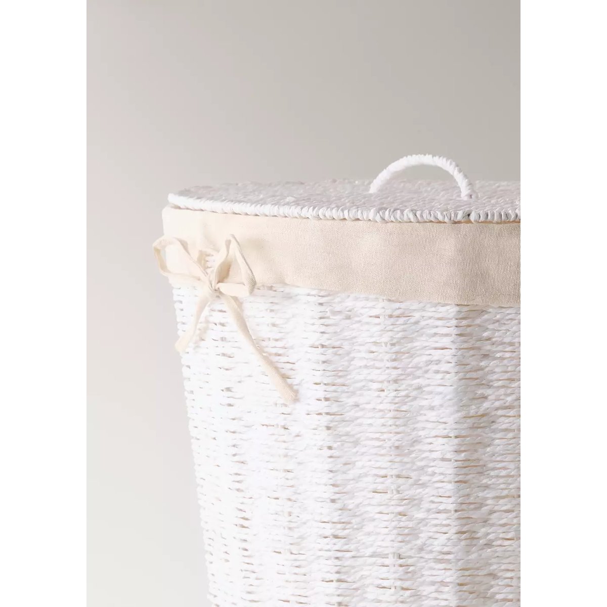 Grand panier à linge en papier tressé rond blanc, MANGO HOME