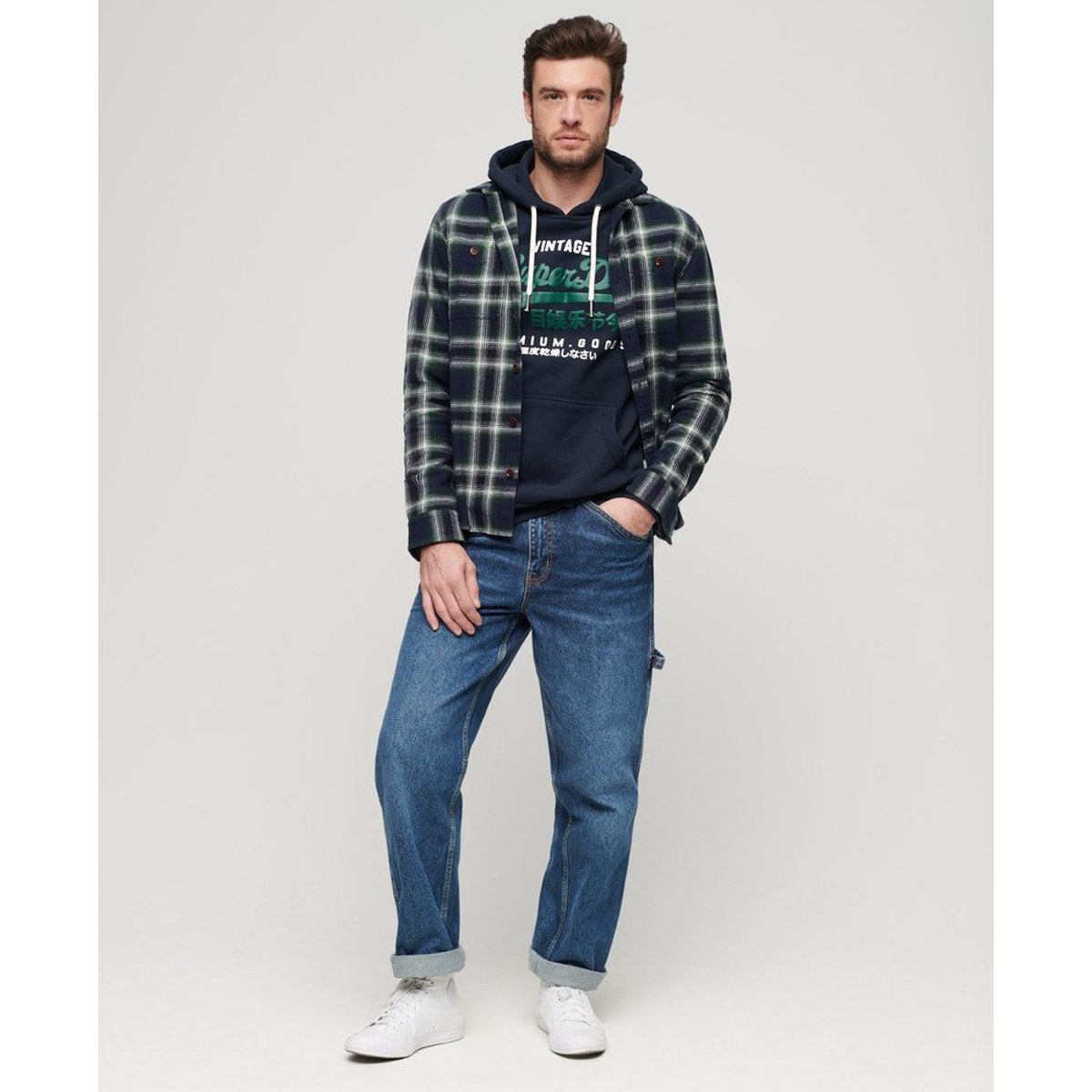 Sweat à capuche Premium Goods bleu marine éclipse nano wash, SUPERDRY