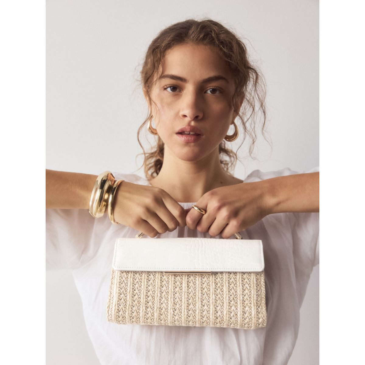 Sac à poignée supérieure effet raphia naturel, NEXT