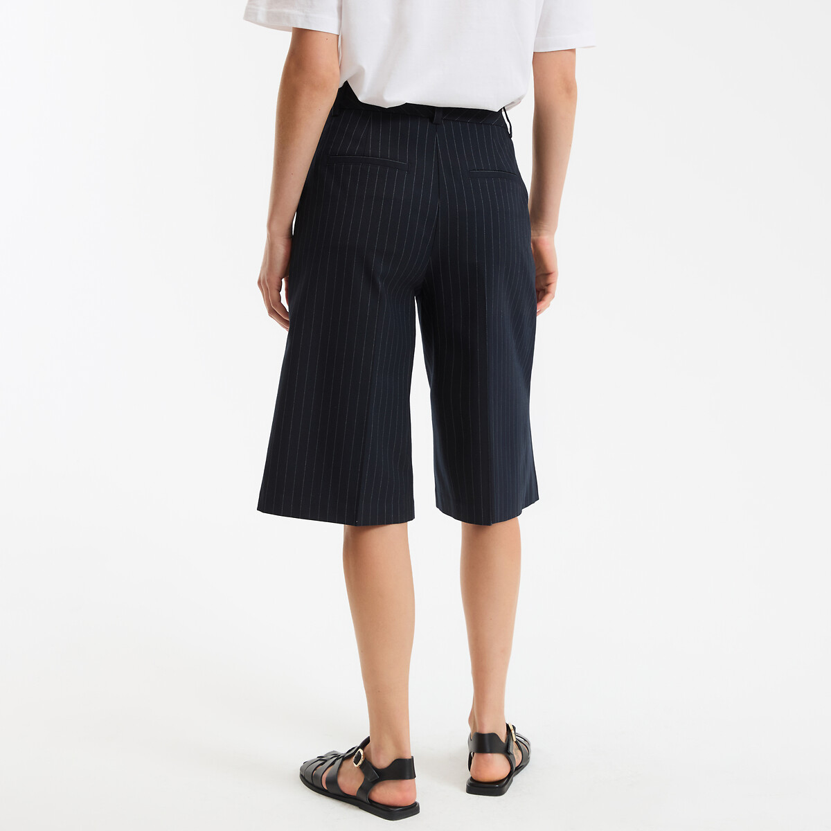 Striped Pleated Bermuda Shorts navy/off-white striped, LA REDOUTE COLLECTIONS