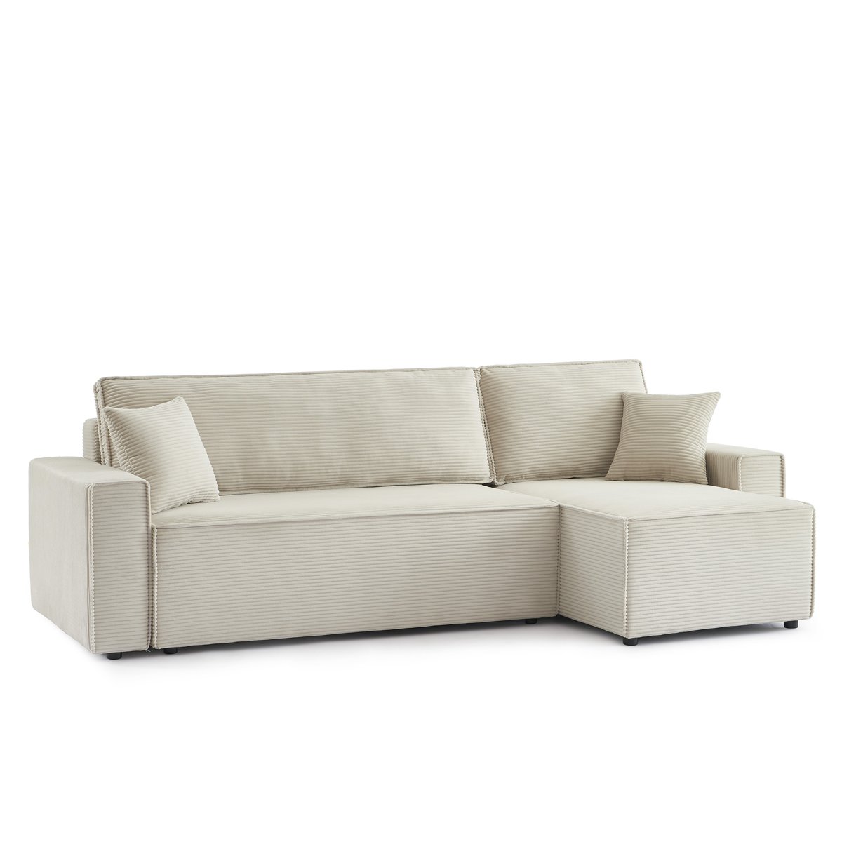Canapé d'angle convertible velours ZOLA beige, BAÏTA