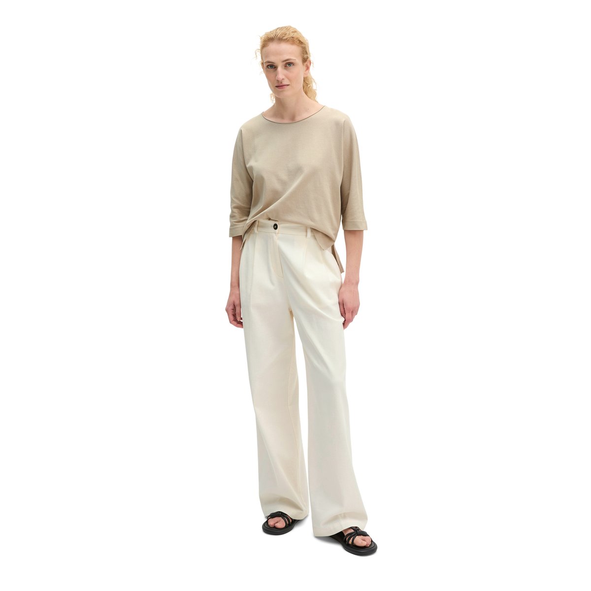 T-shirt oversize en jersey finement tricoté beige, MARC O'POLO
