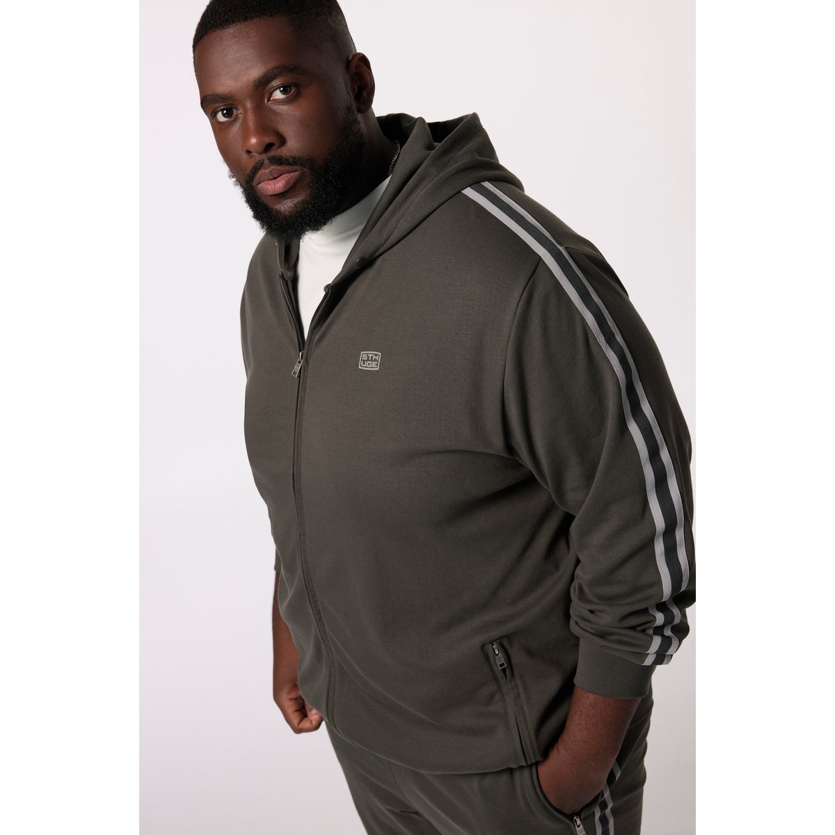 Veste à capuche en molleton gris argile, STHUGE