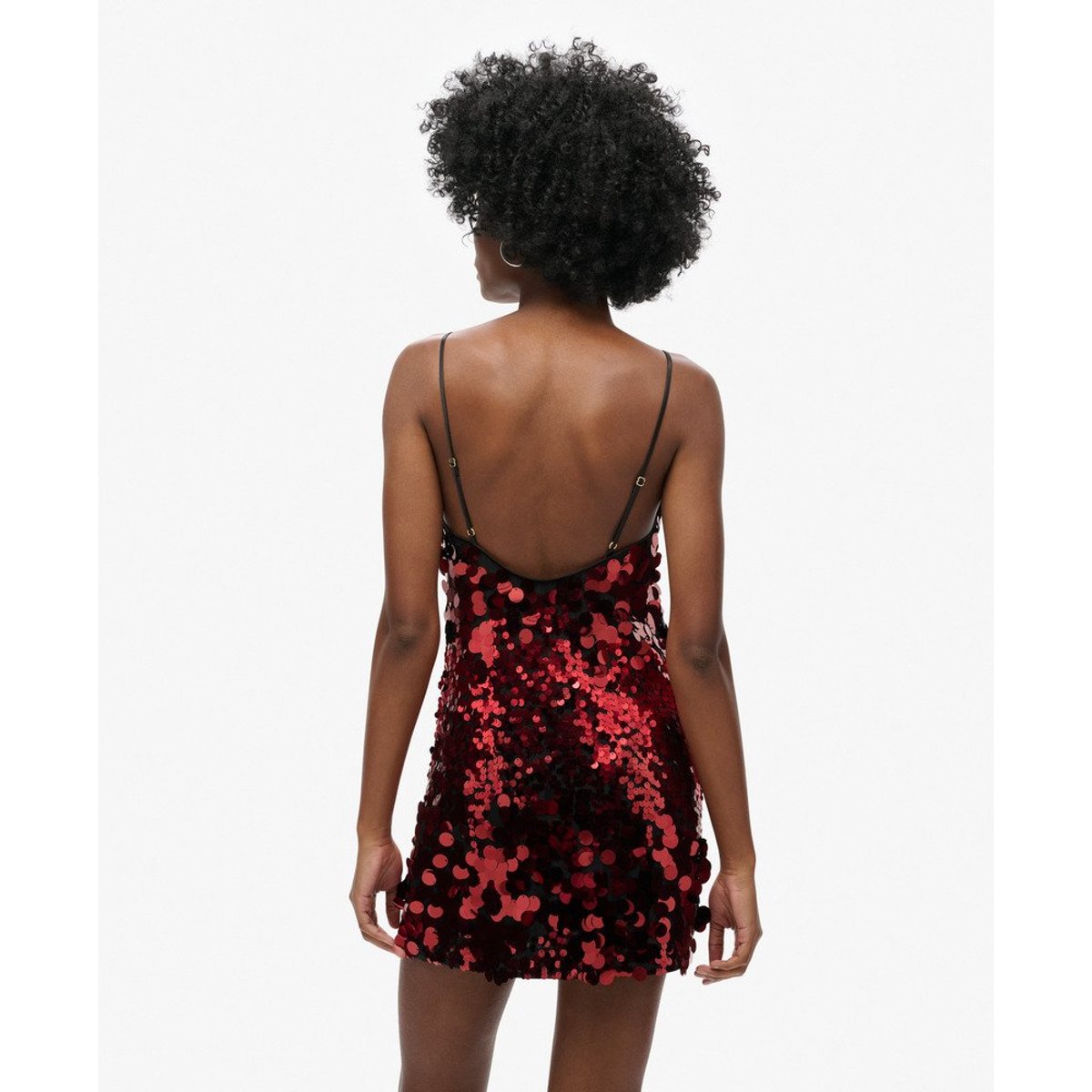 Robe courte à sequins disco brocart rouge, SUPERDRY