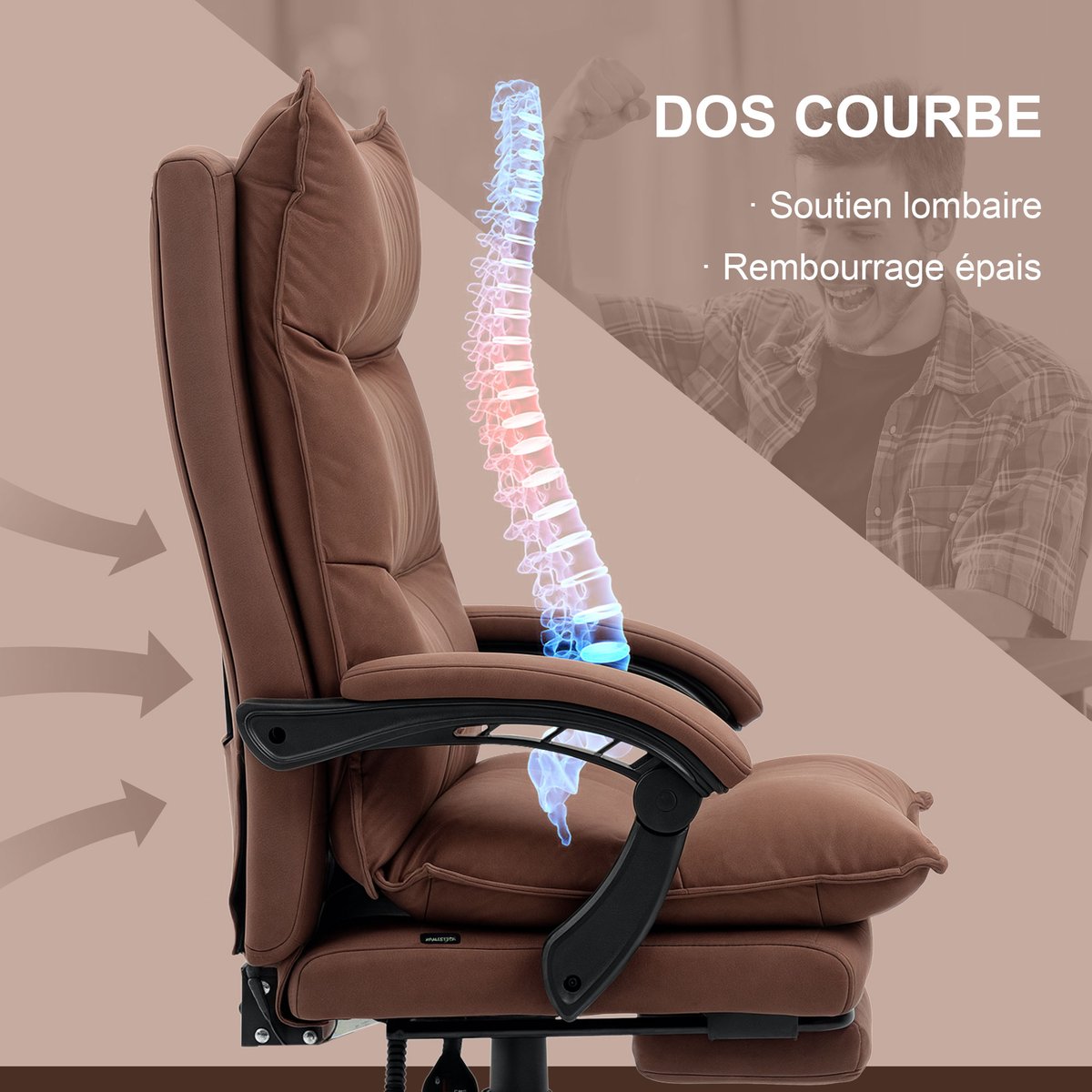 Fauteuil de bureau avec fonction massage marron et noir, HOMCOM