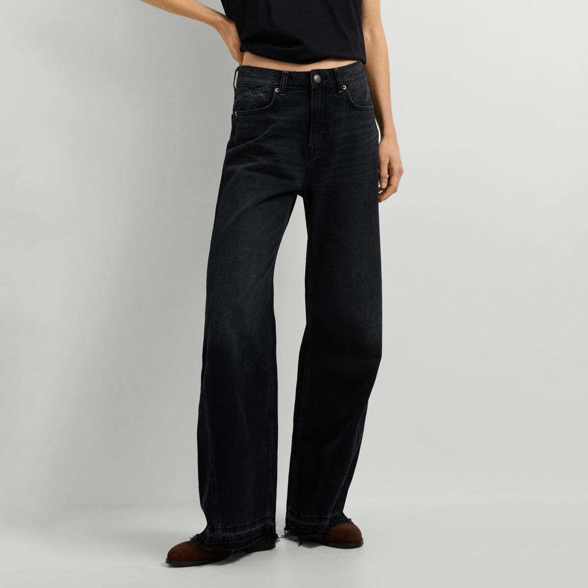 Belle - Jean Coupe Évasée, Taille Haute 11,5 oz noir/noir rigide den, PEPE JEANS