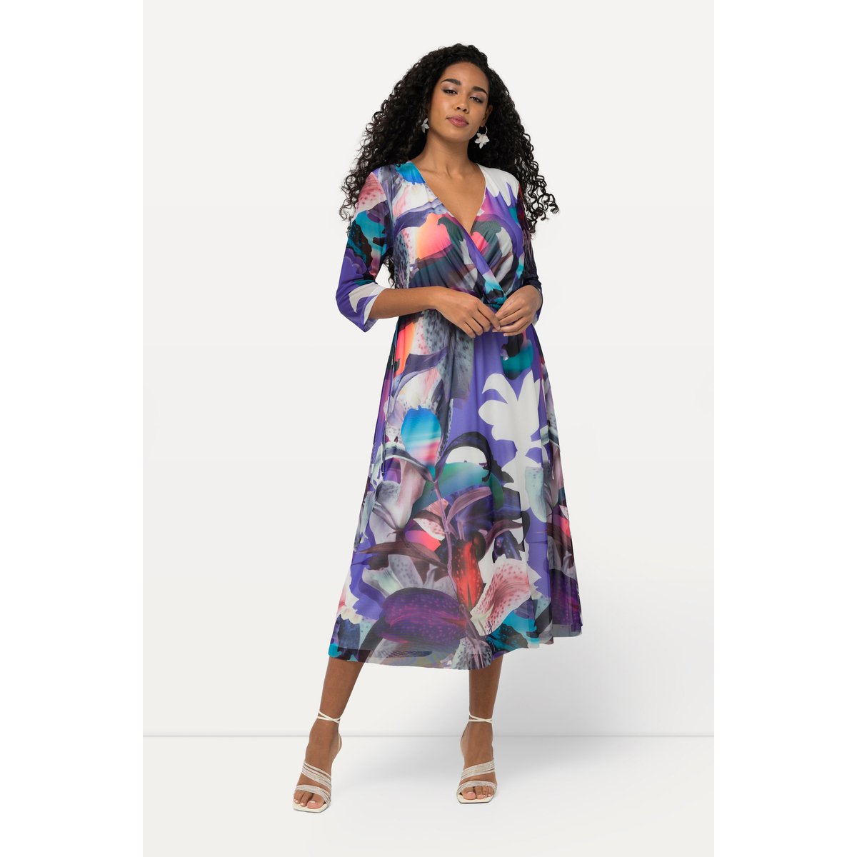 Robe midi à fleurs, effet cache-cœur blanc cassé, ULLA POPKEN