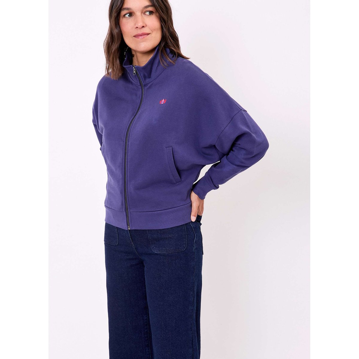Sweat zippé coton bio TRESOR bleu dark blue, PRINCESSE NOMADE
