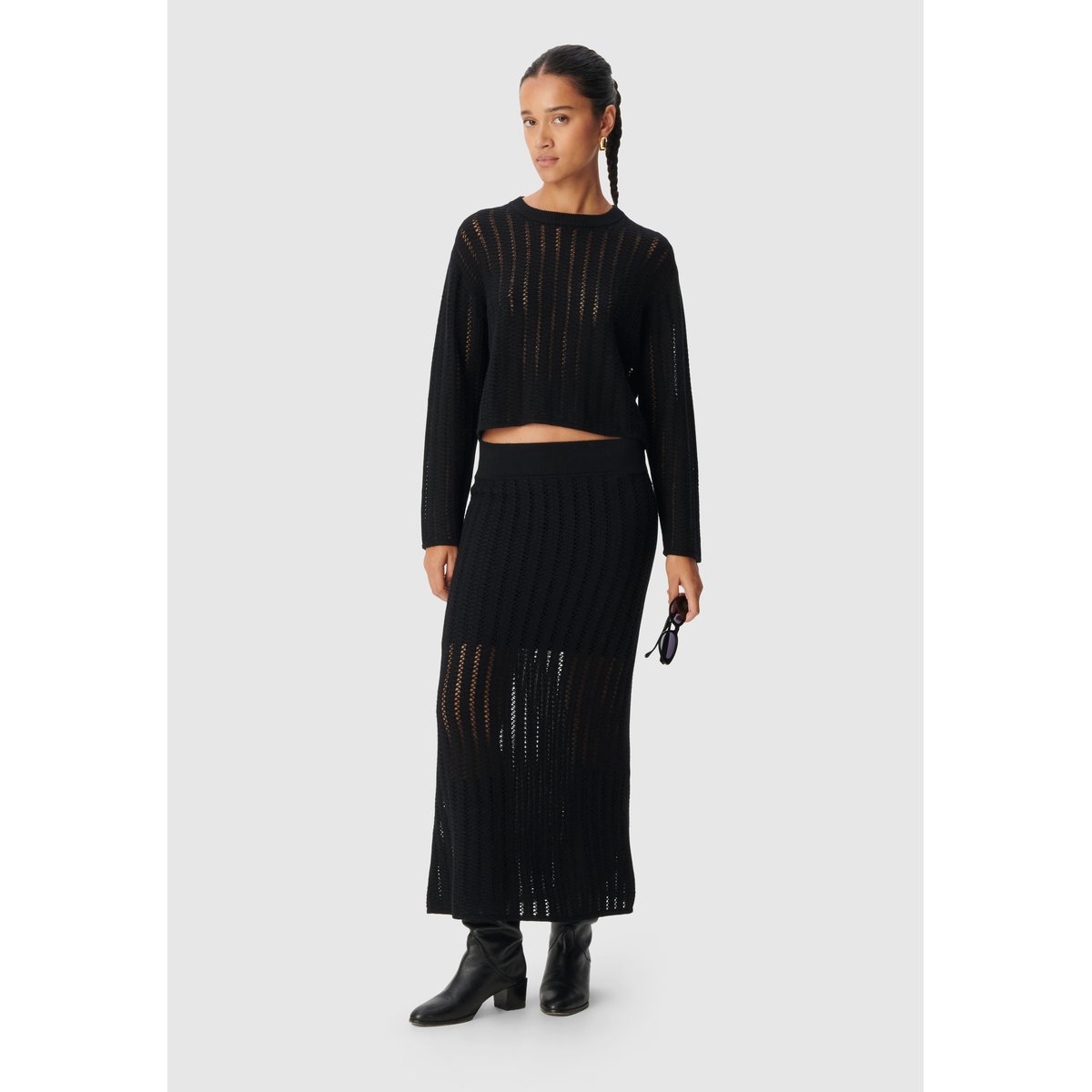 Jupe longue tricot ajouré noir, IKKS