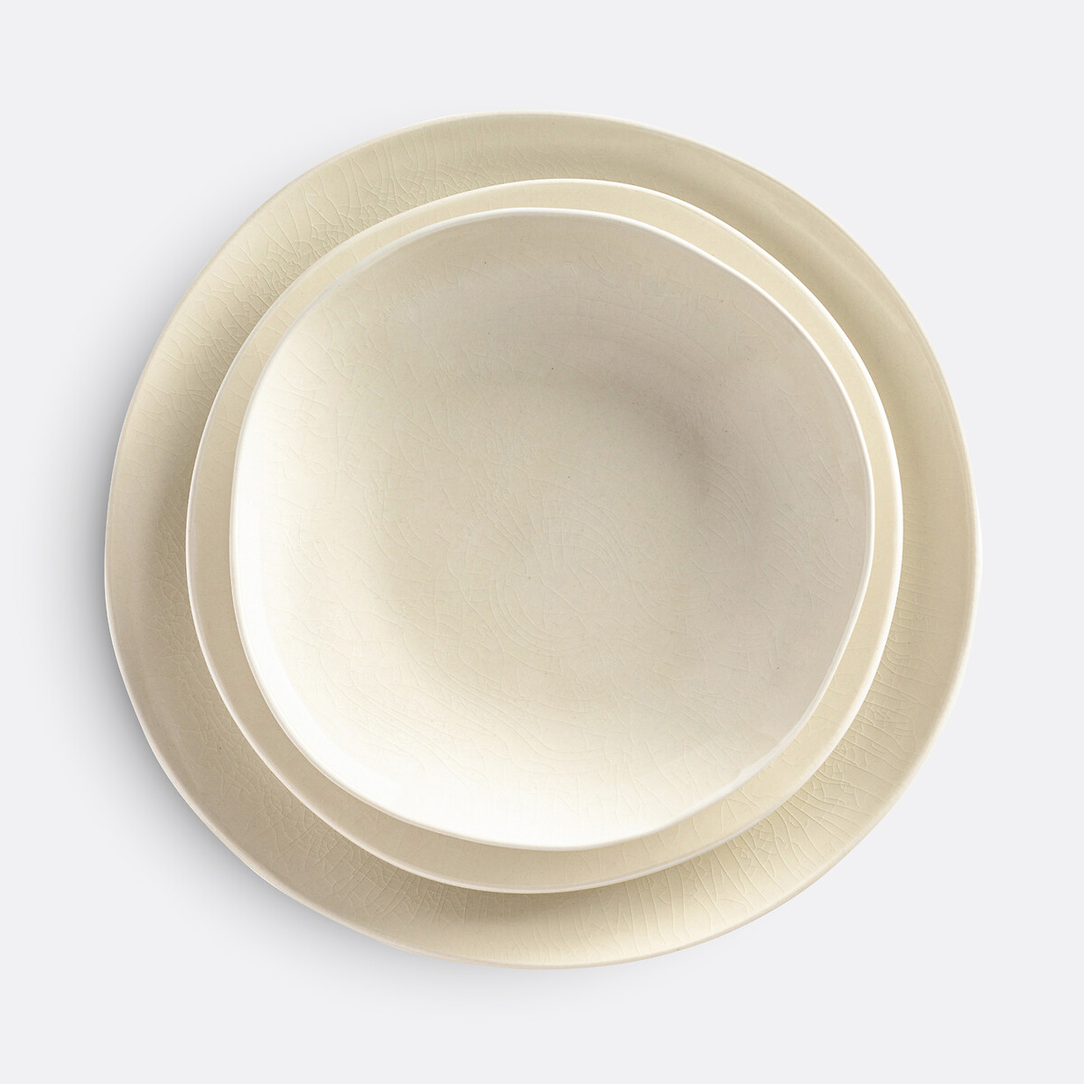 Lot 4 assiettes plates craquelées, GOGAIN ecru, LA REDOUTE INTERIEURS