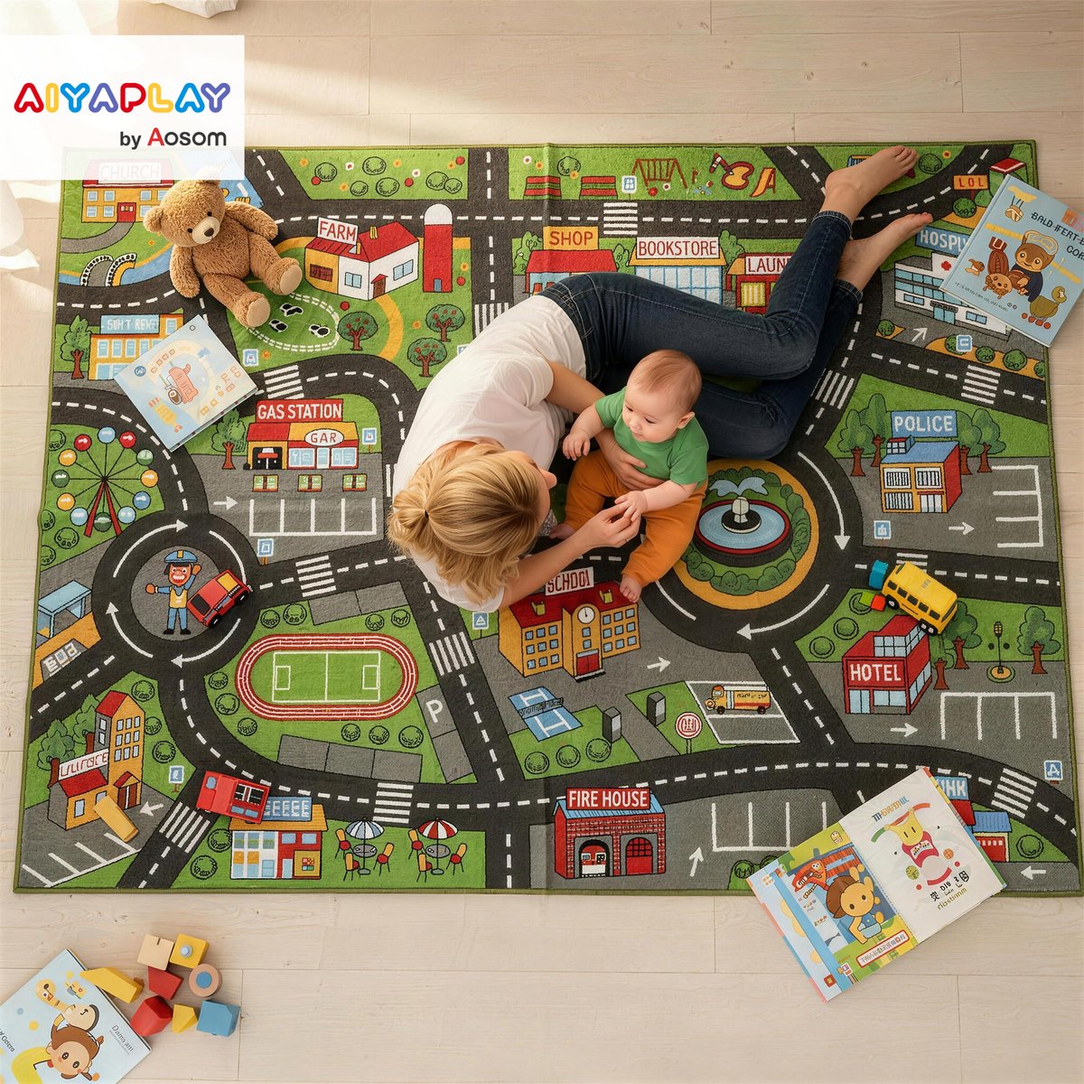 Tapis de jeu pour enfants Polyester multicolore, AIYAPLAY
