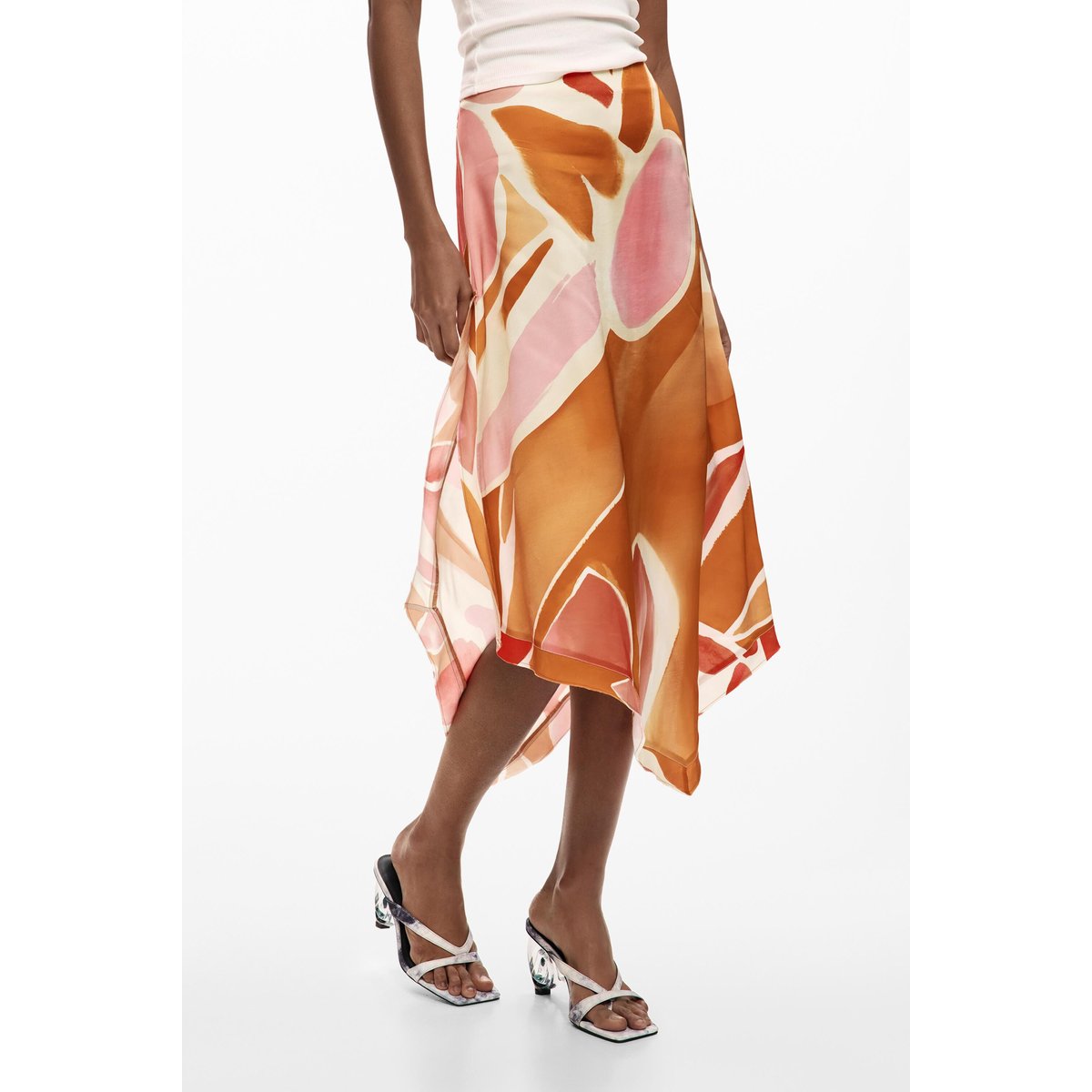 Jupe asymétrique pétales orange, DESIGUAL