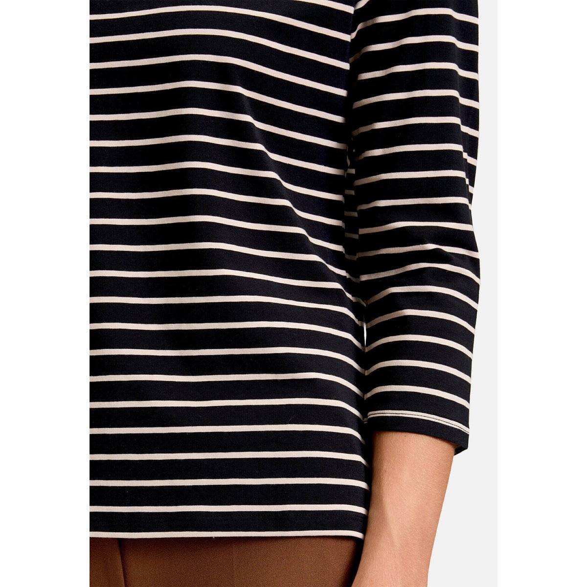 T-shirt à rainures à encolure bateau black/camel, BETTY BARCLAY