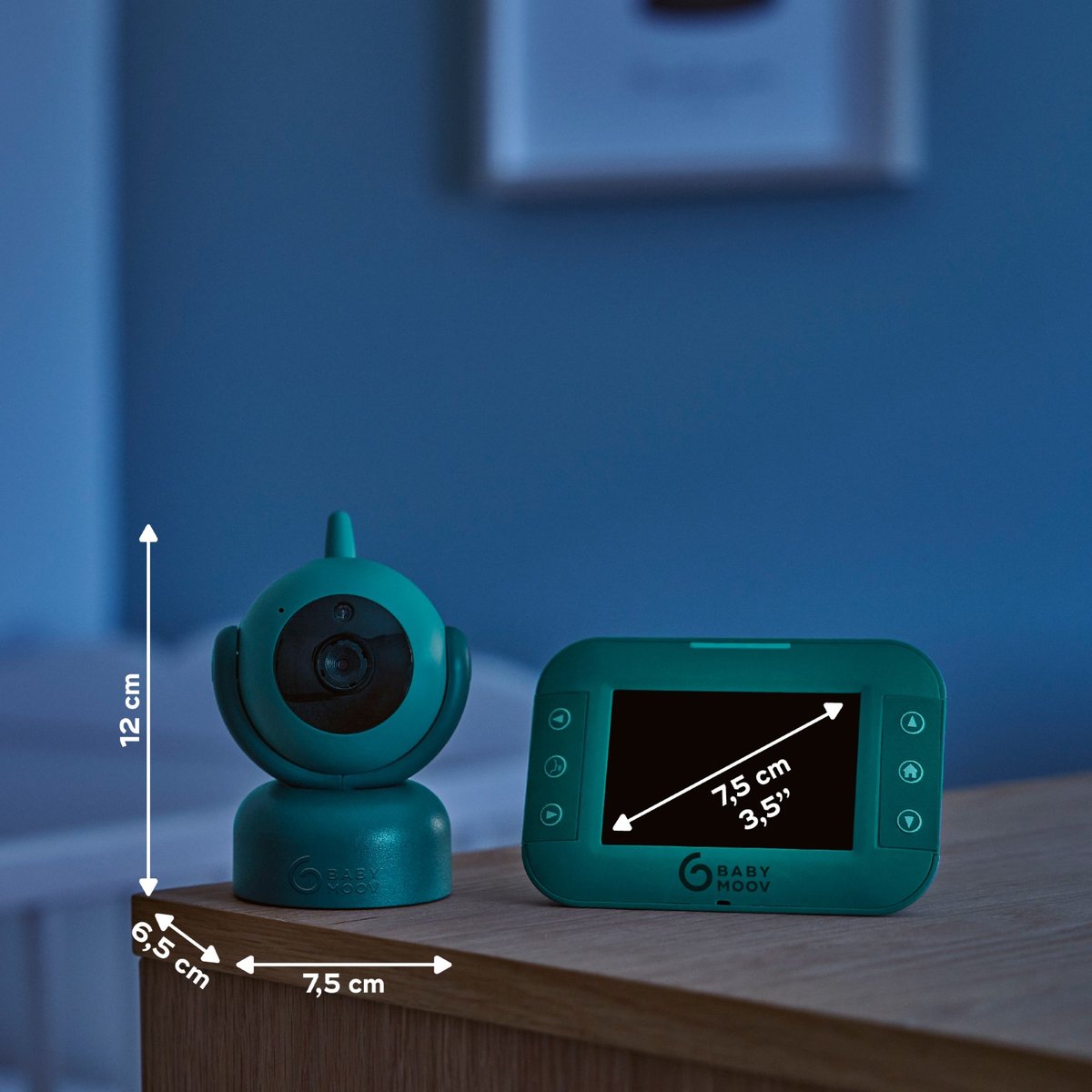 Babyphone vidéo multifonctions Yoo Twist avec caméra rotative et inclinable vert, BABYMOOV