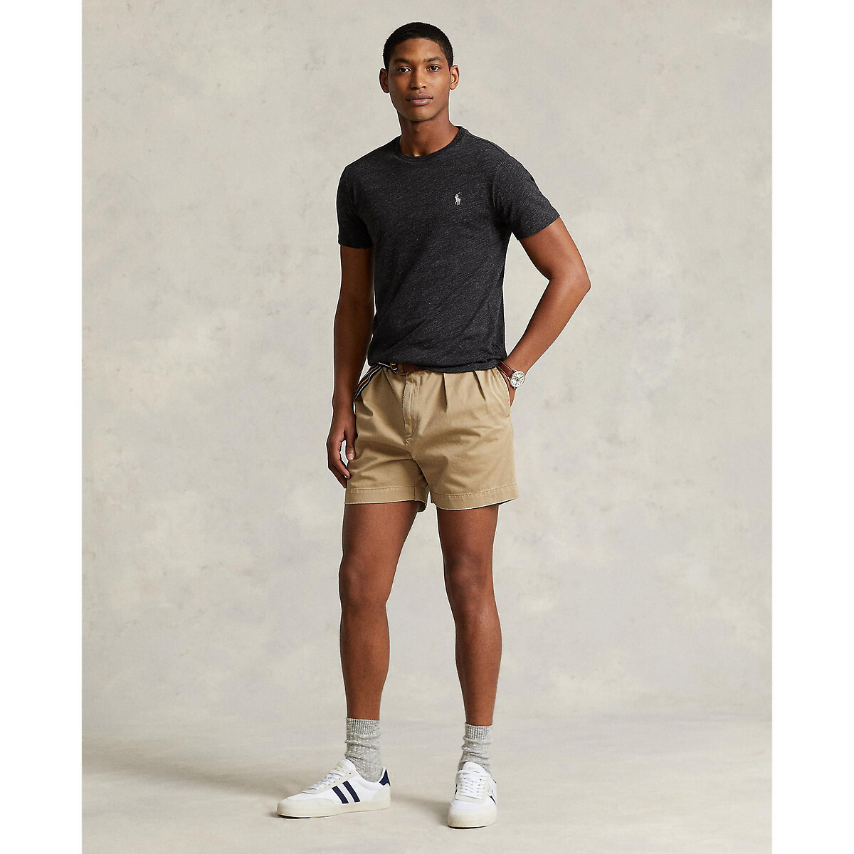 T-shirt col rond en jersey coupe ajustée gris anthracite, POLO RALPH LAUREN