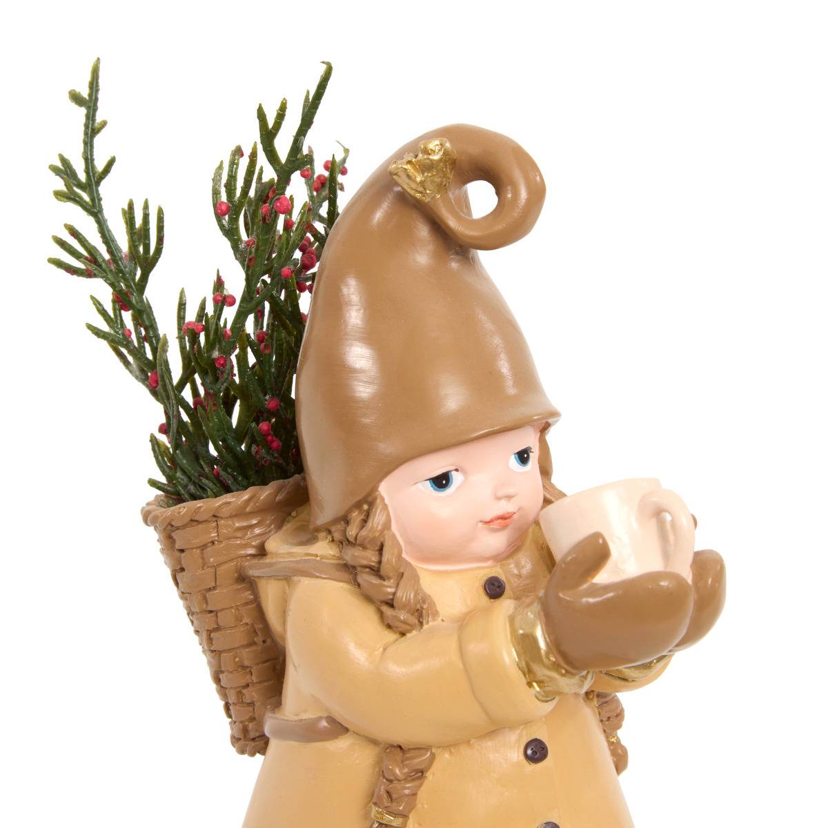 FILLE PANIER RESINE H21 marron, FEERIC LIGHTS & CHRISTMAS
