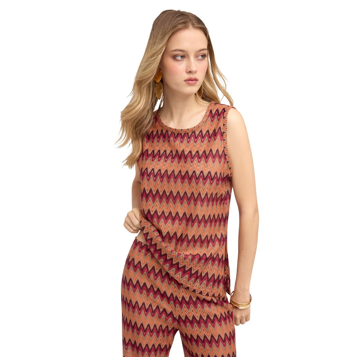 Top à imprimé chevron orange soleil, MOTIVI