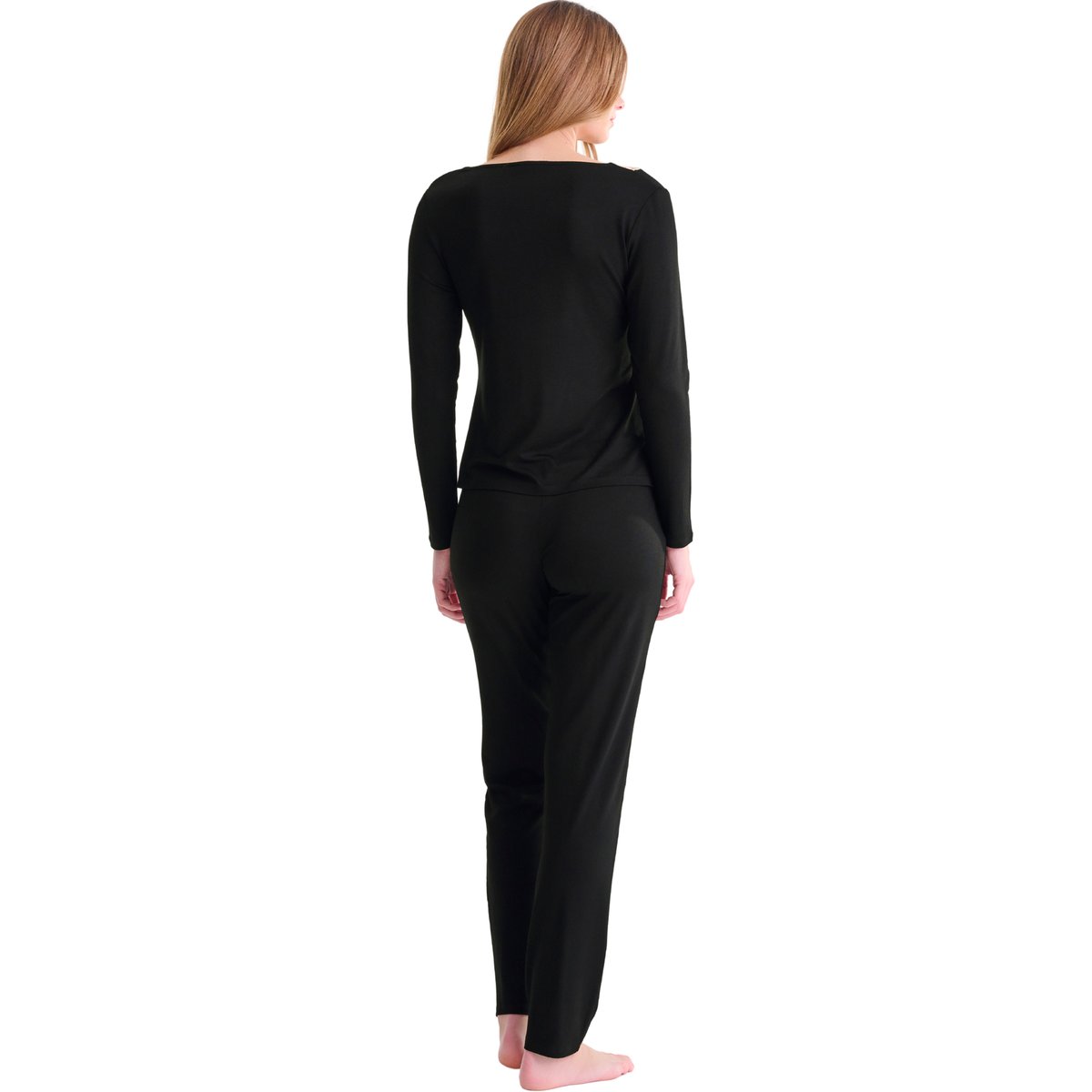 Pyjama pantalon top manches longues TANIA noir, LISCA