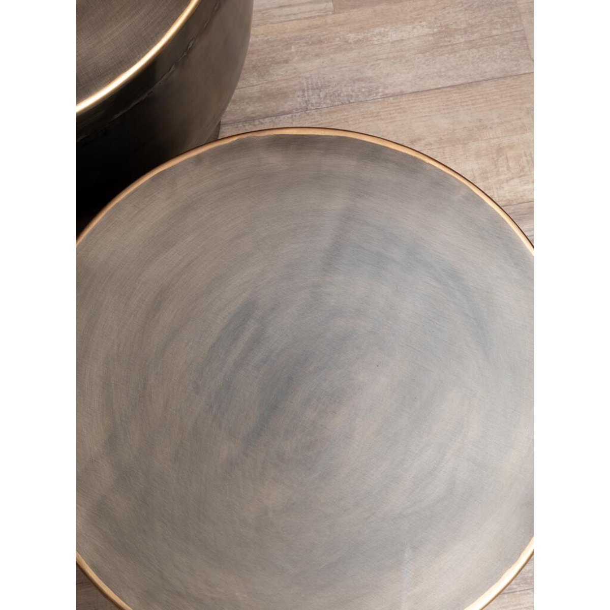 Lot de 2 tables d'appoint en métal DRUM noir, CHEHOMA