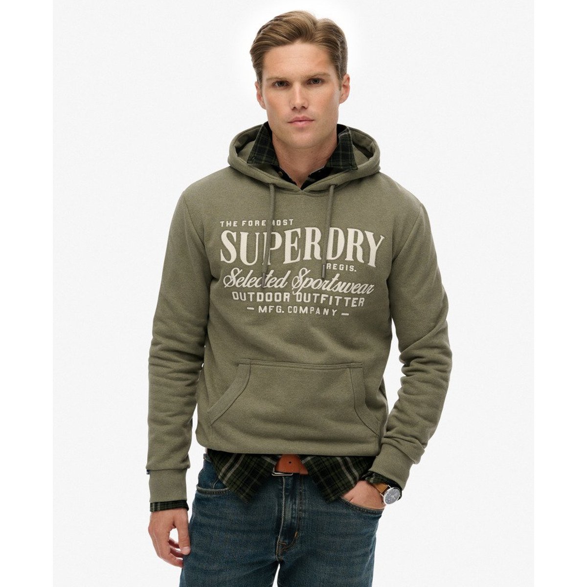 Sweat à capuche décontracté Outdoor Supply Co vert mousse chiné, SUPERDRY