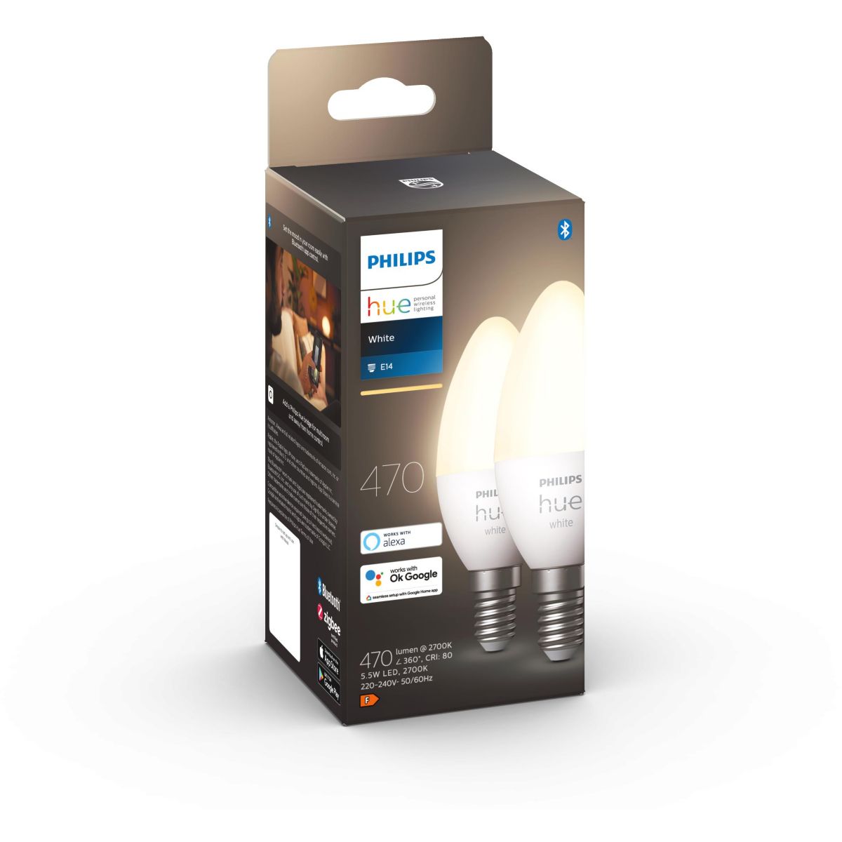 Ampoule LED connectée E14 White Flamme pack de 2 coloris unique, PHILIPS HUE