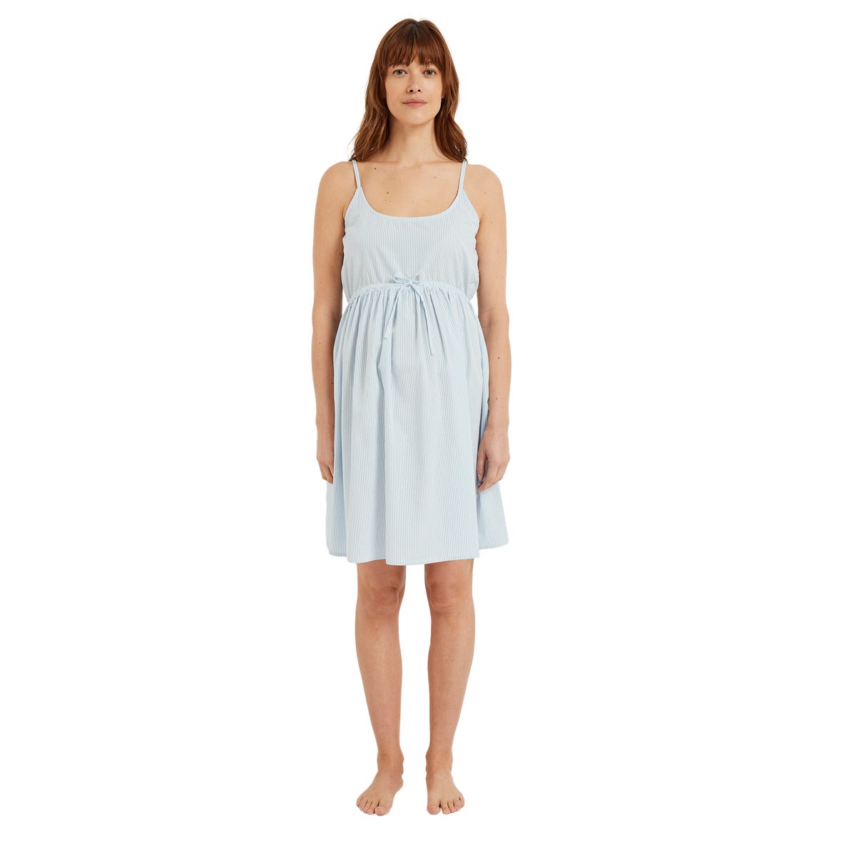 Chemise de nuit fines bretelles de grossesse en seersucker rayé bleu pâle, VERTBAUDET