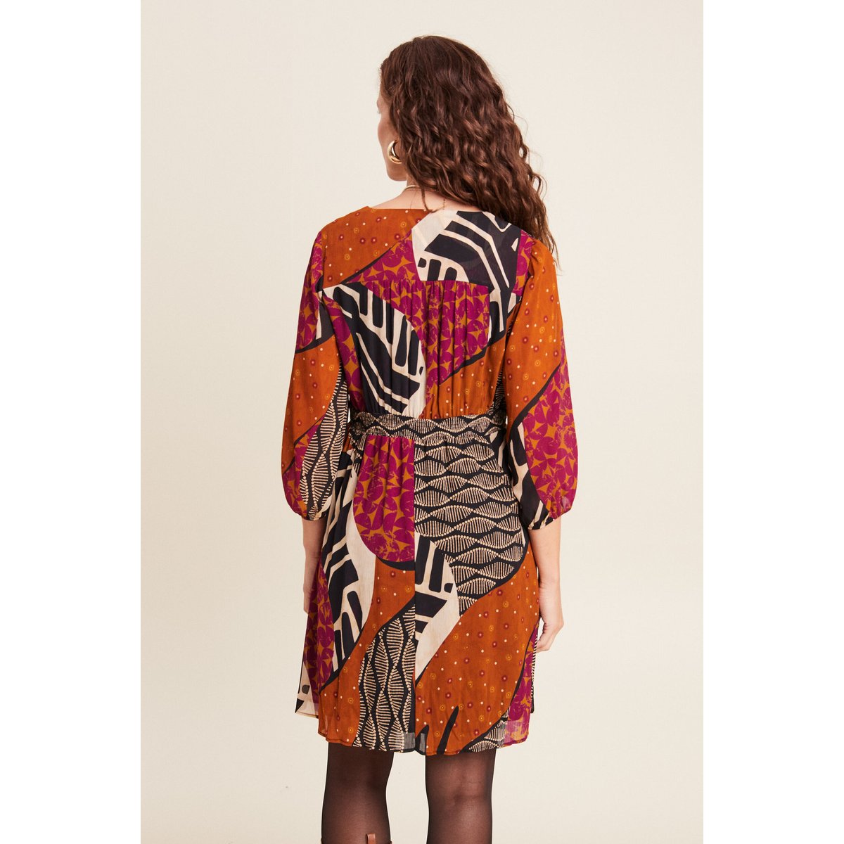 Robe évasée fluide manches 3/4 multicolore, BREAL