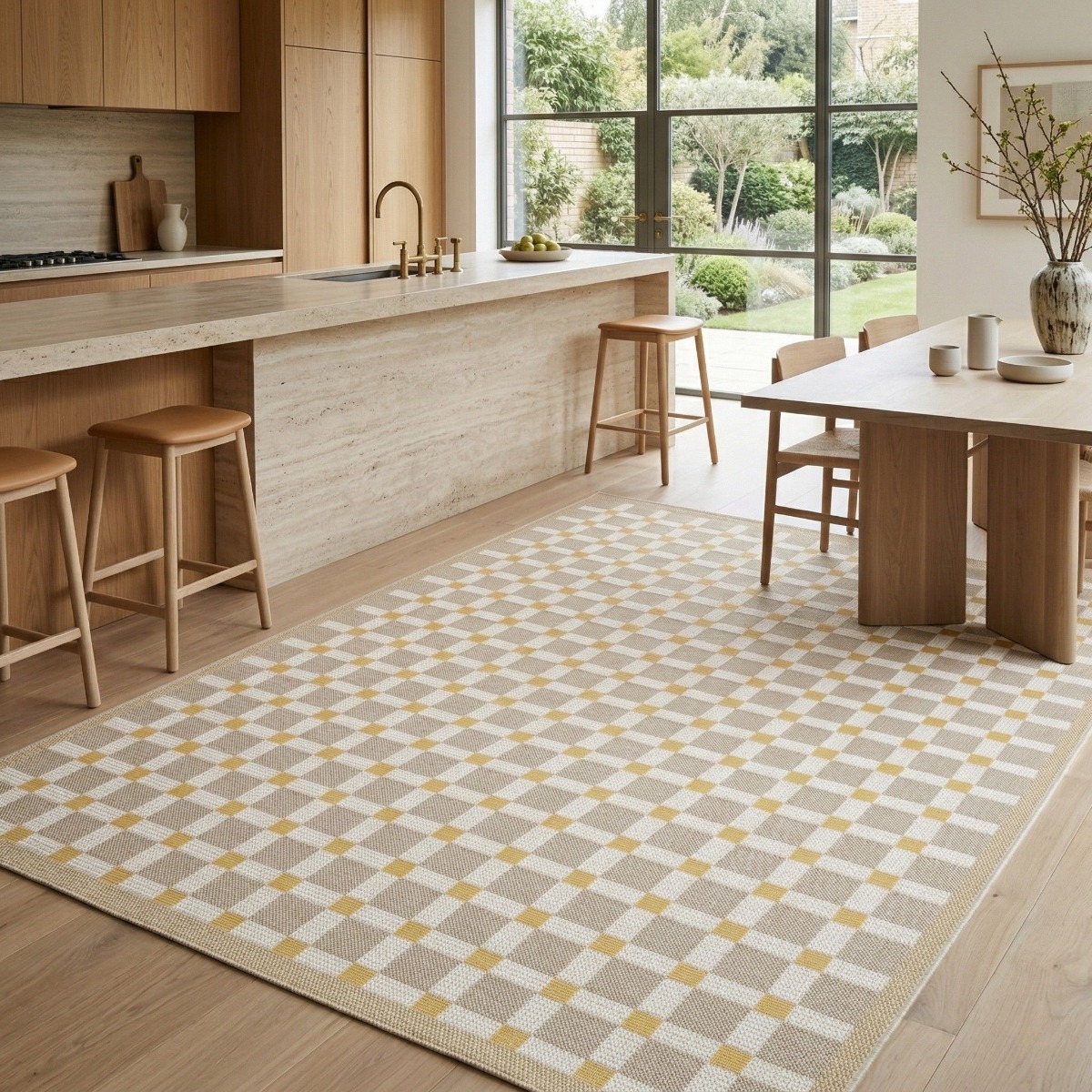 Tapis extérieur intérieur damier moderne  et  SUNSHINE DAMIER beige, jaune, THE DECO FACTORY