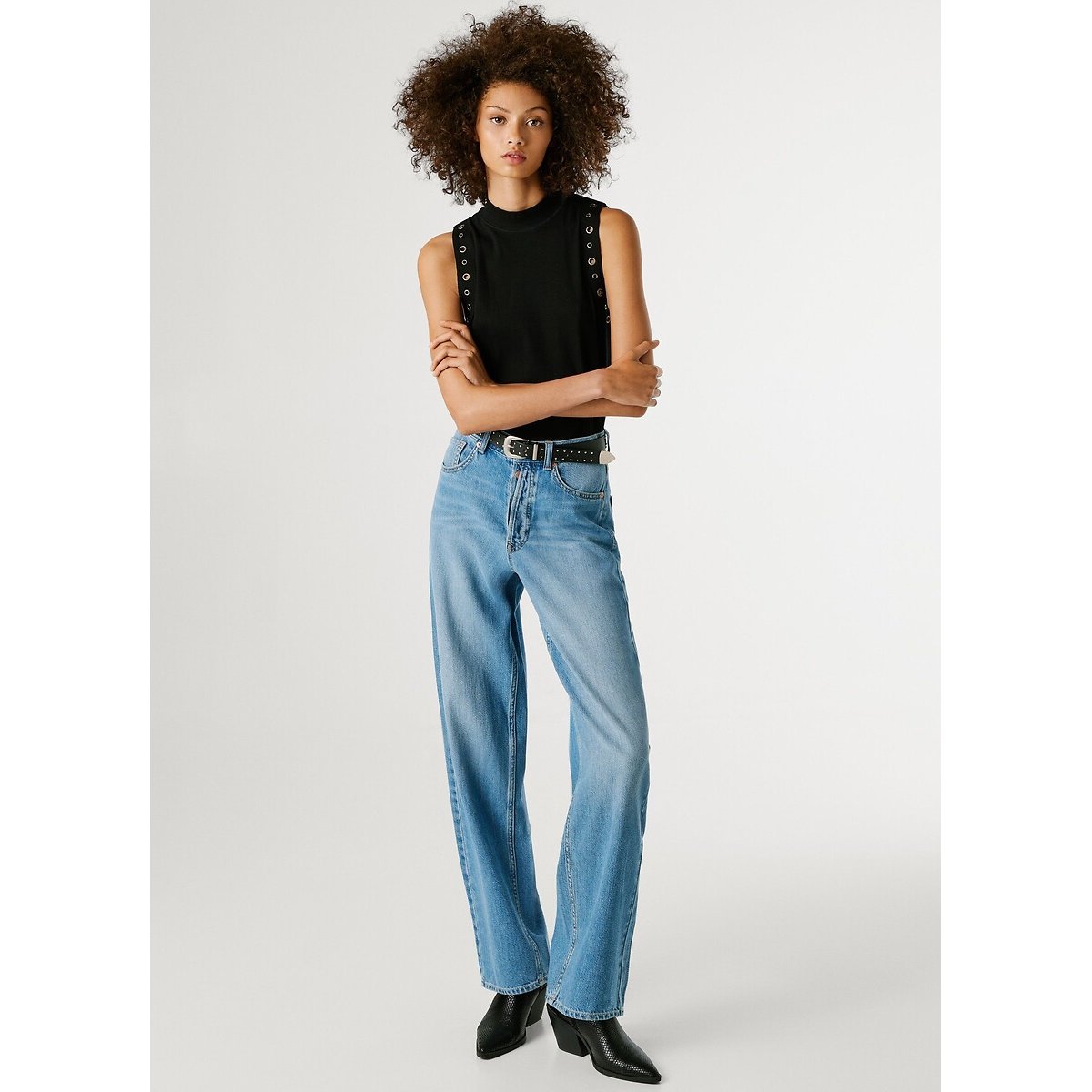 Jean barrel taille haute ADDISON authentic sky blue tencel blen, PEPE JEANS
