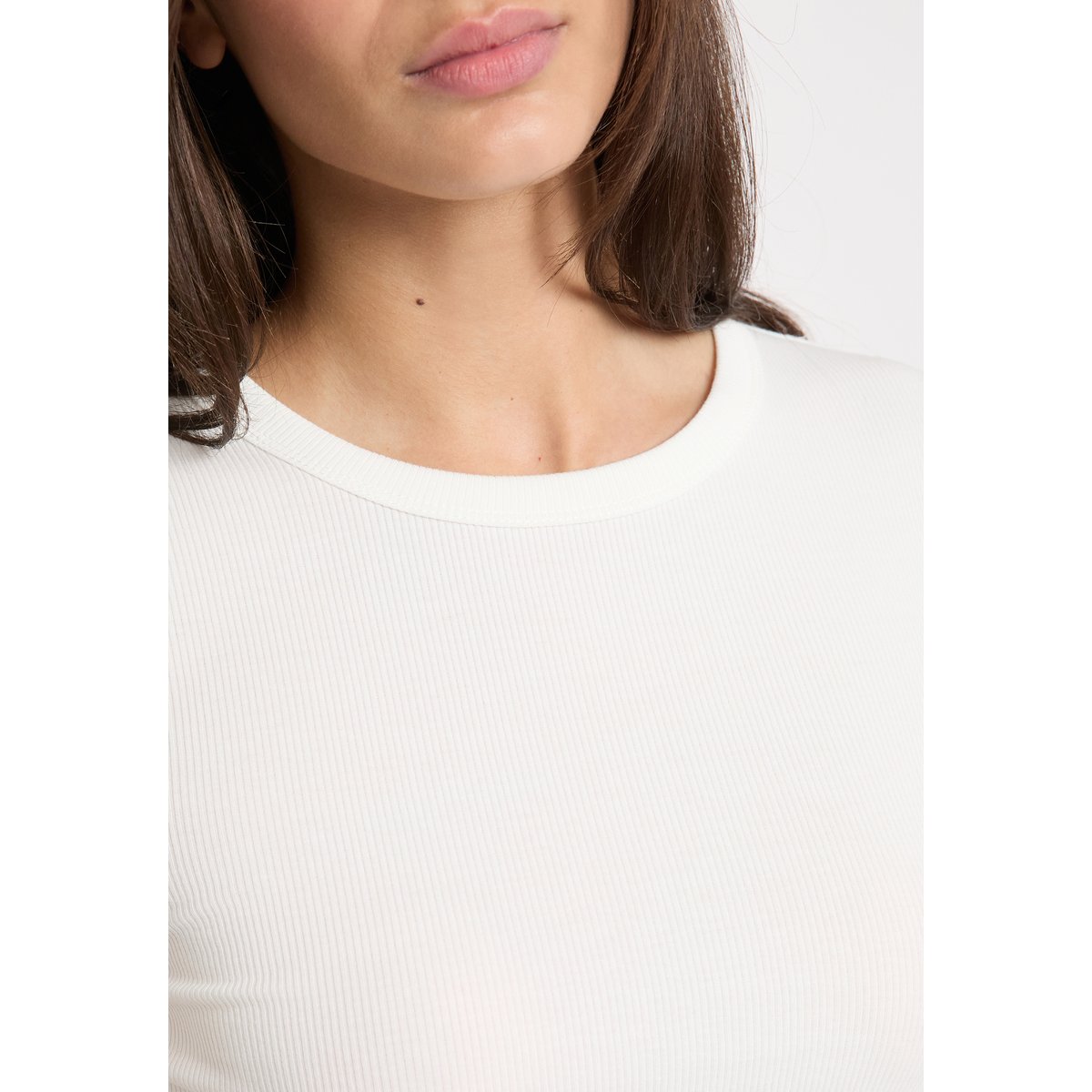 T-shirt de pyjama col rond avec coton côtelé JOANI blanc, ETAM