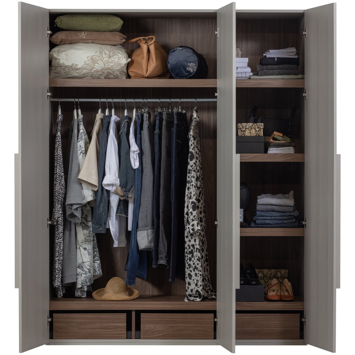 Armoire 3 portes en pin RENS gris clair, WOOOD