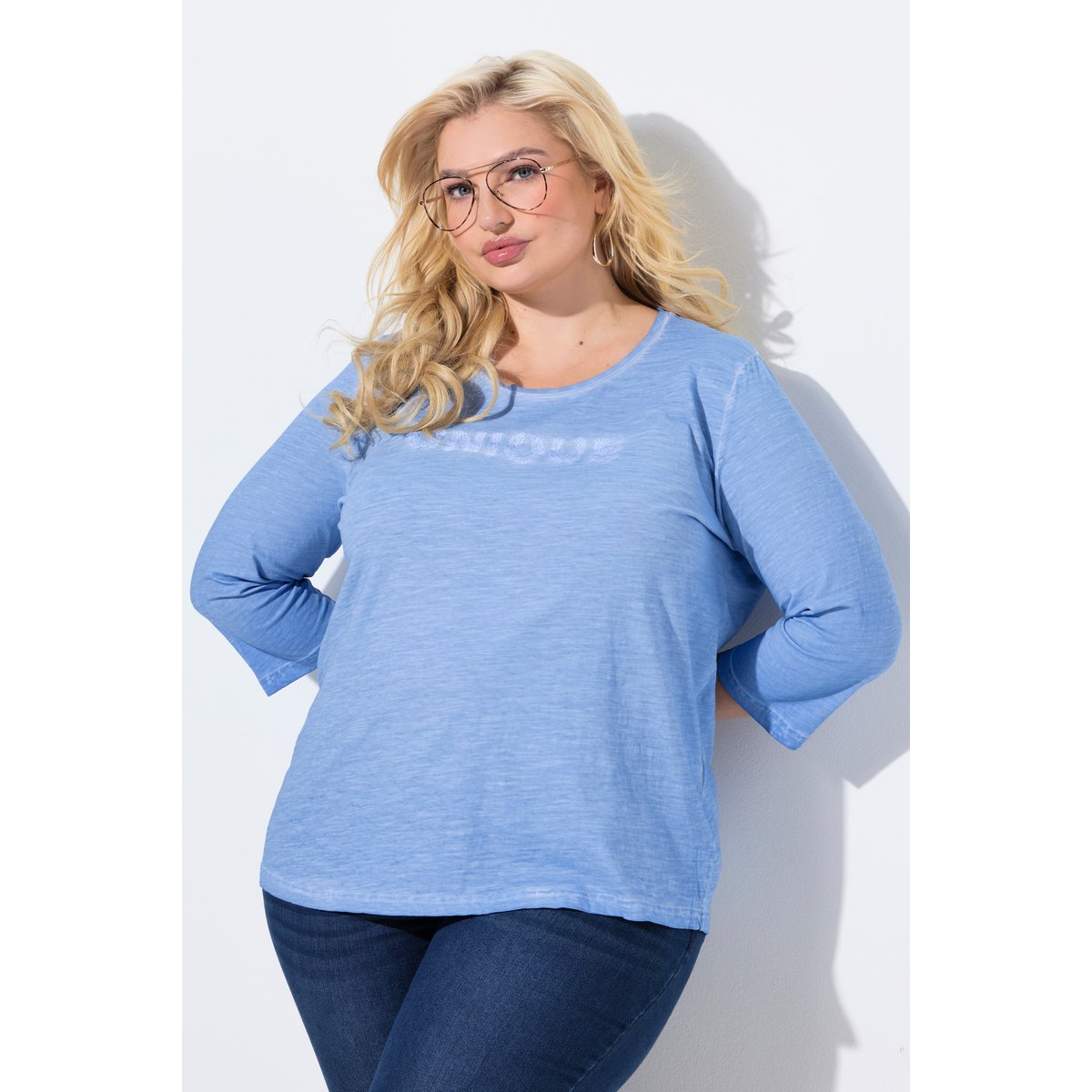 T-shirt message brodé, collection Classic bleu clair, ULLA POPKEN